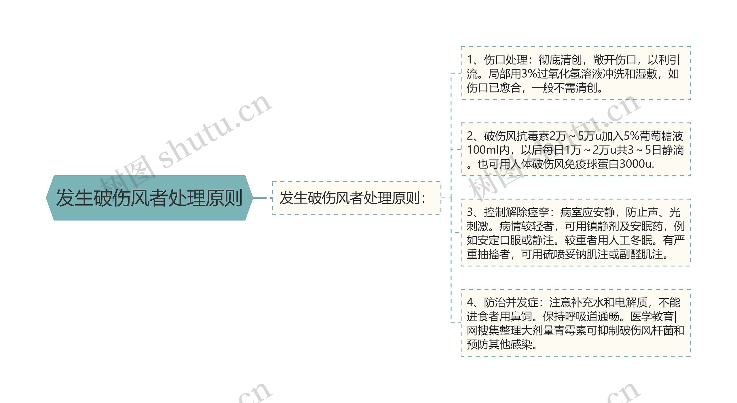 发生破伤风者处理原则思维导图