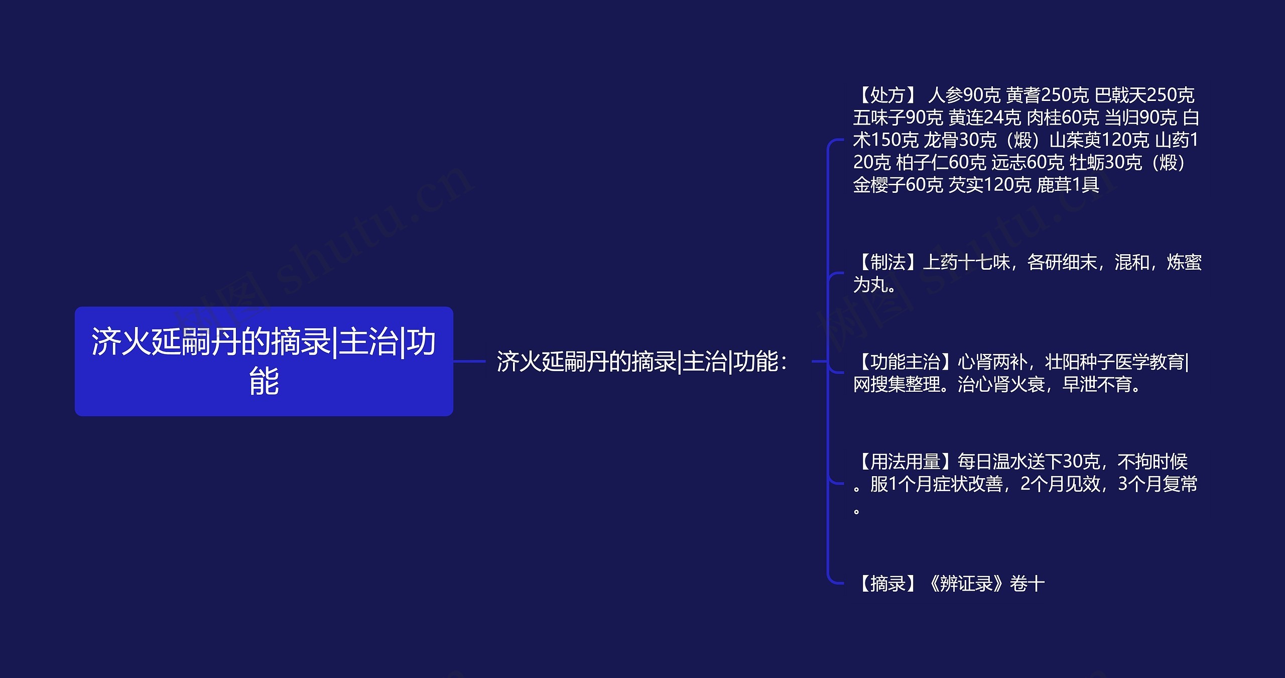 济火延嗣丹的摘录|主治|功能思维导图