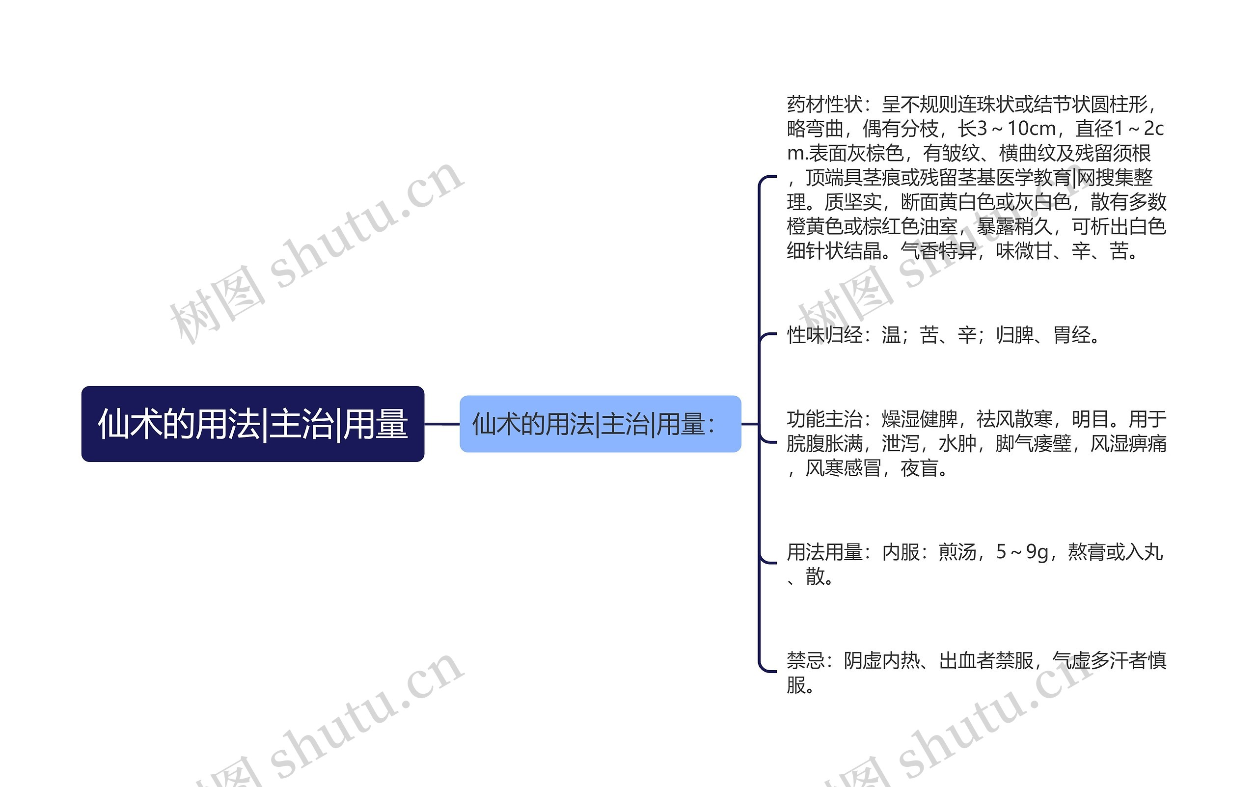 仙术的用法|主治|用量思维导图