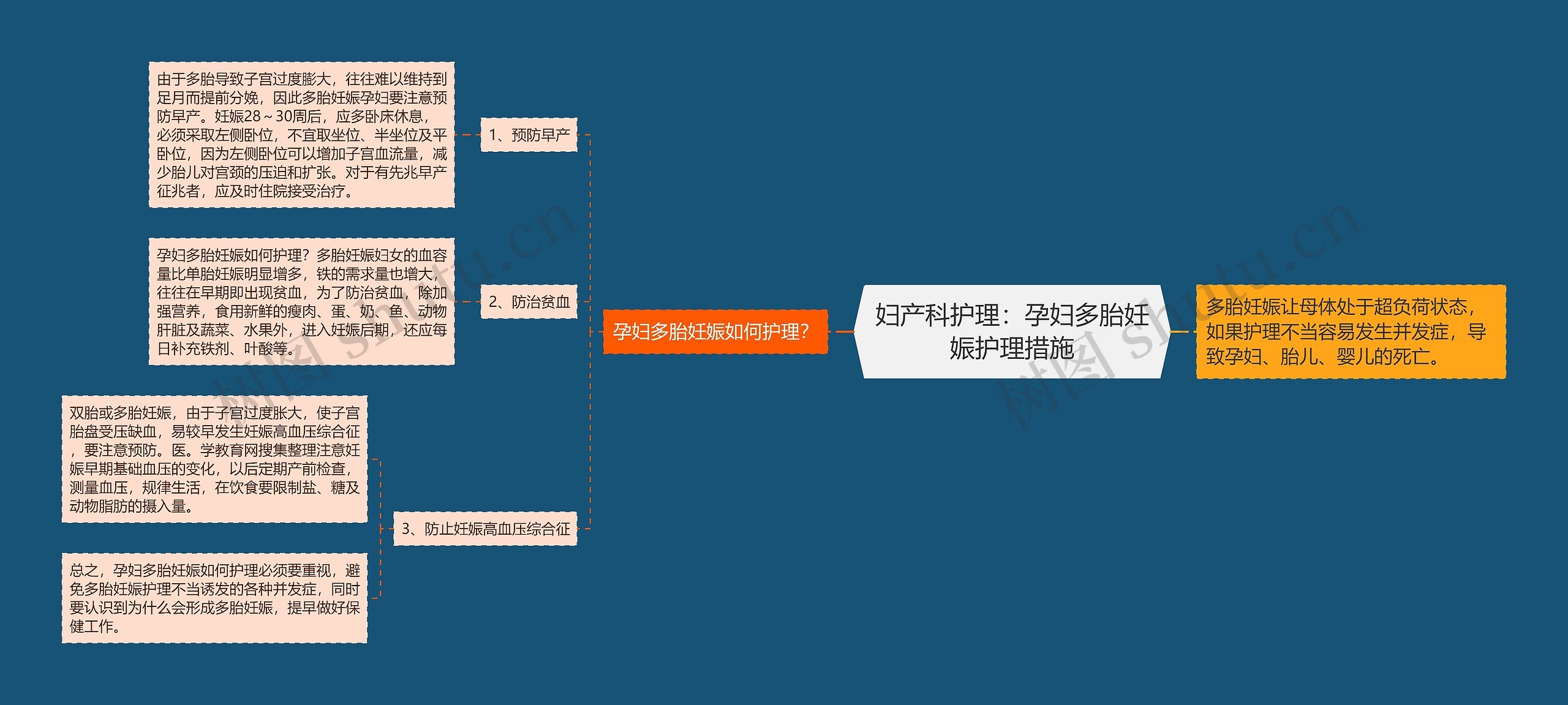 妇产科护理：孕妇多胎妊娠护理措施思维导图