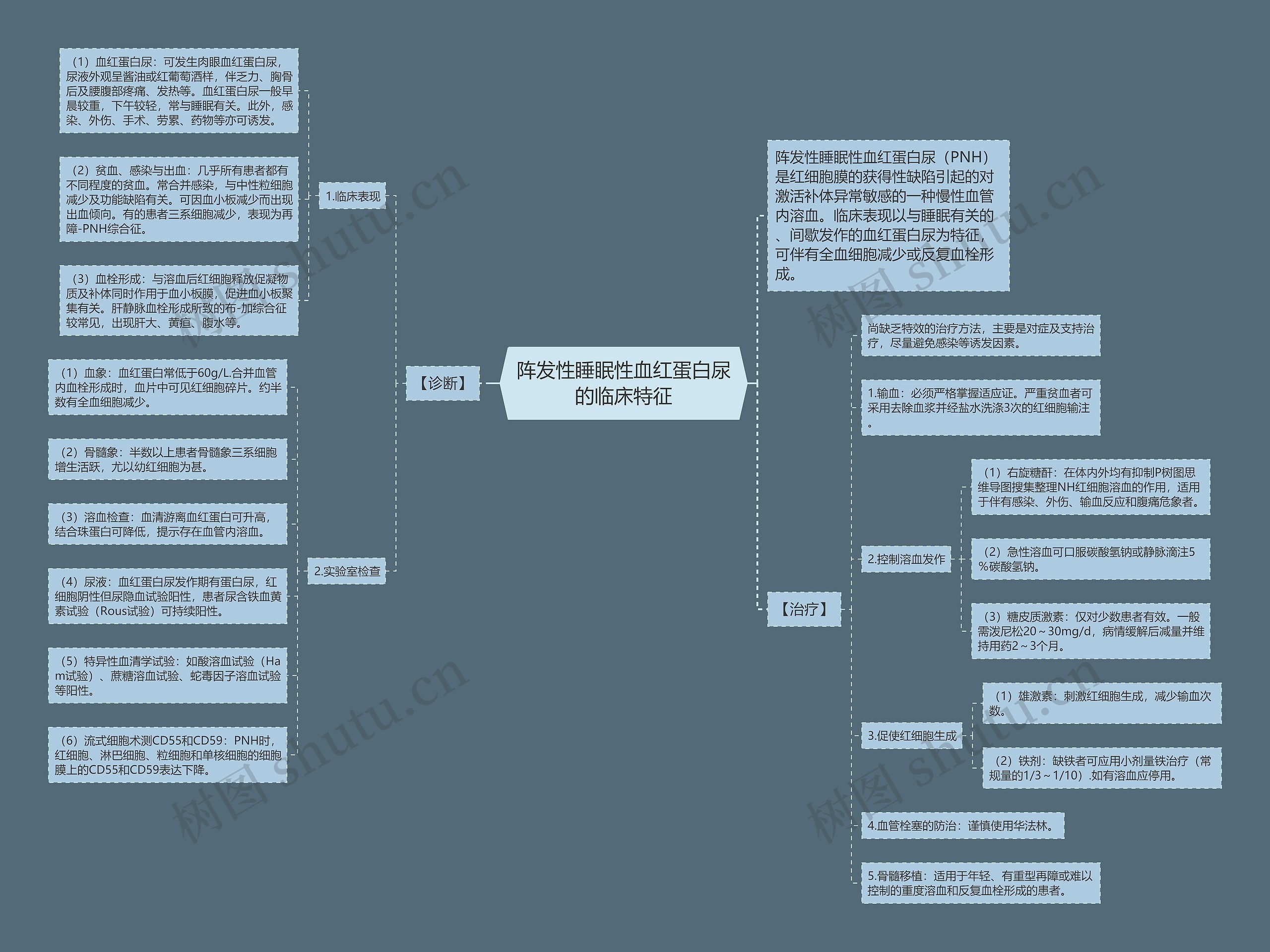 阵发性睡眠性血红蛋白尿的临床特征思维导图