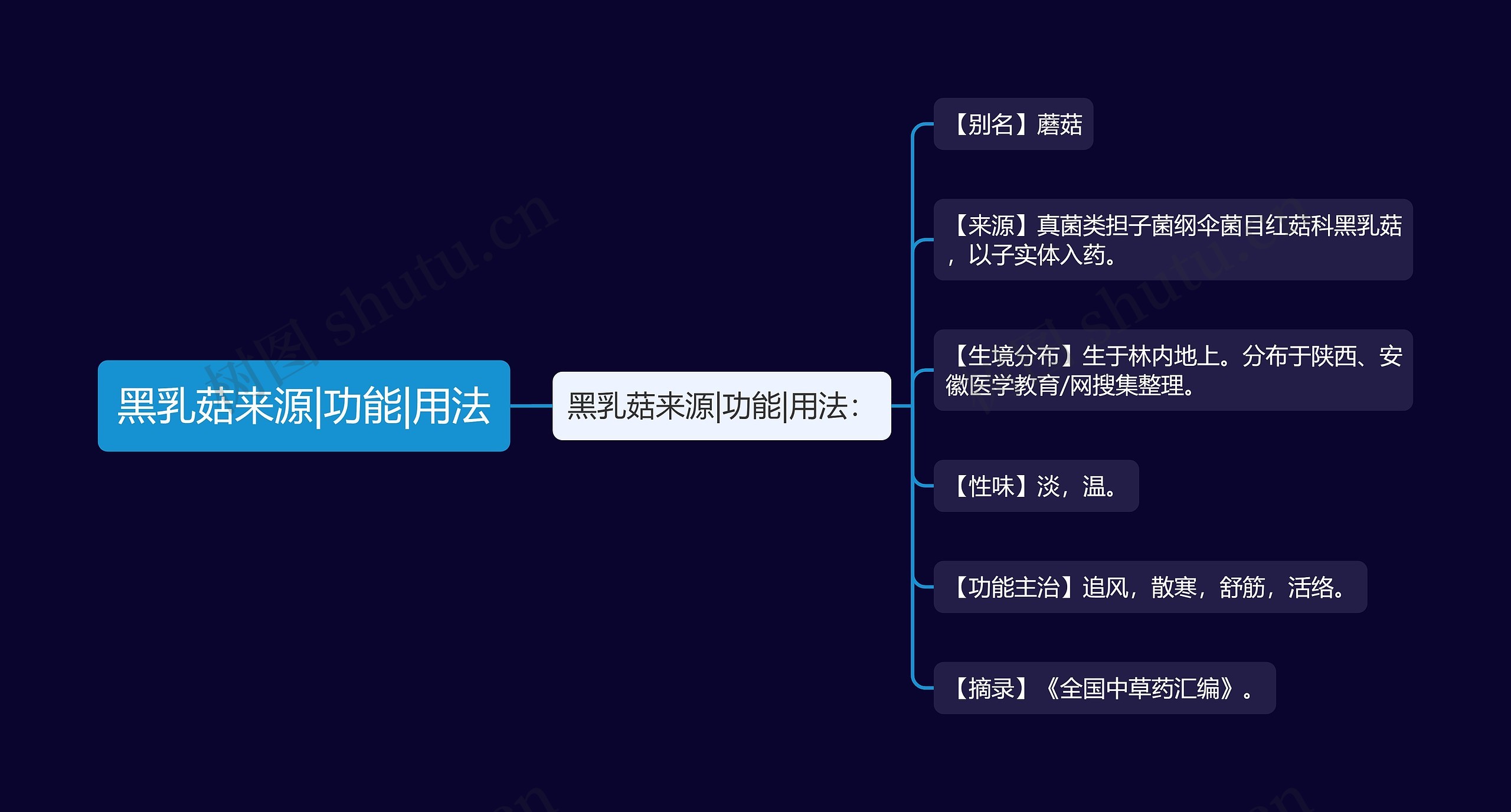 黑乳菇来源|功能|用法思维导图