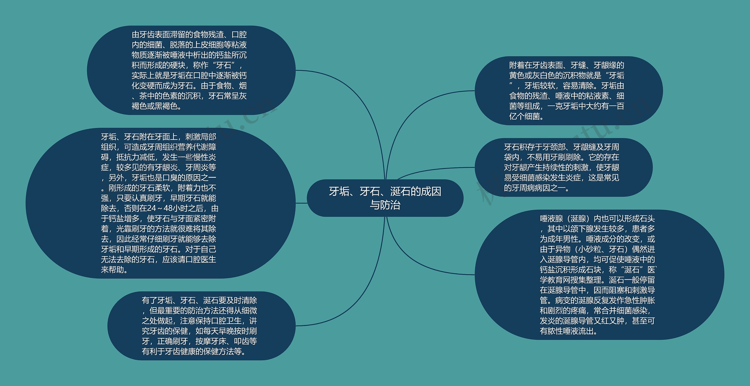 牙垢、牙石、涎石的成因与防治思维导图