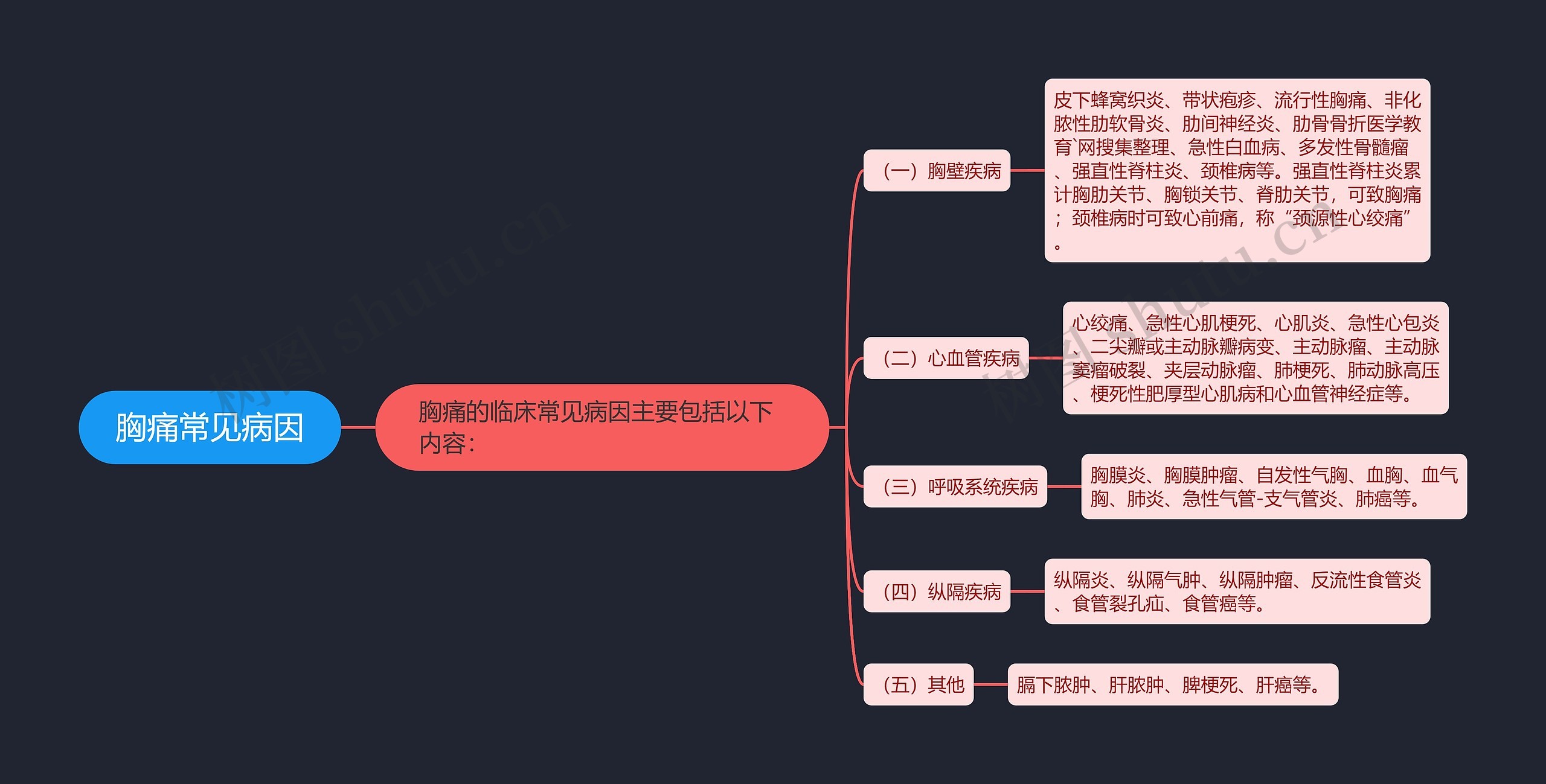 胸痛常见病因思维导图