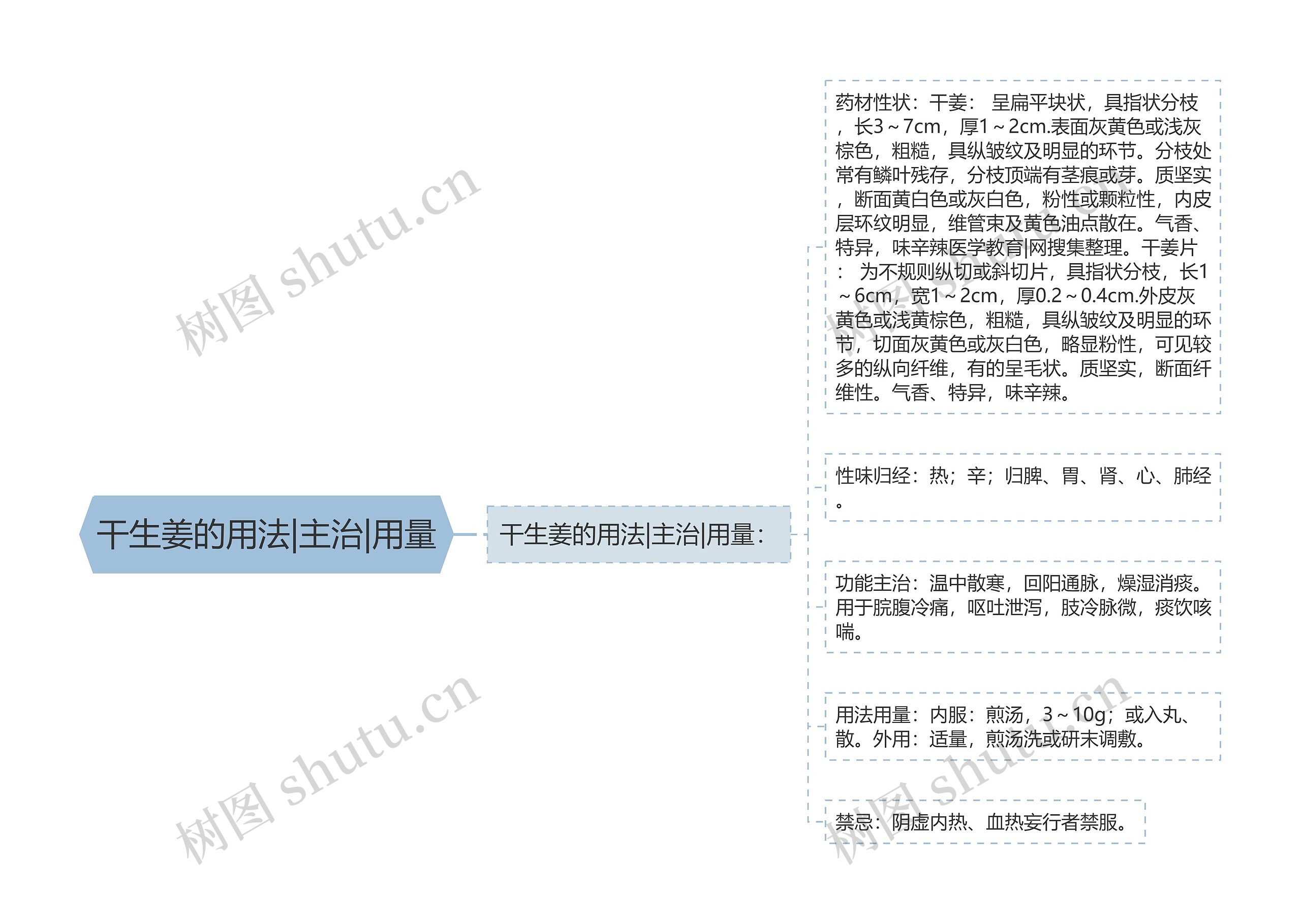 干生姜的用法|主治|用量思维导图