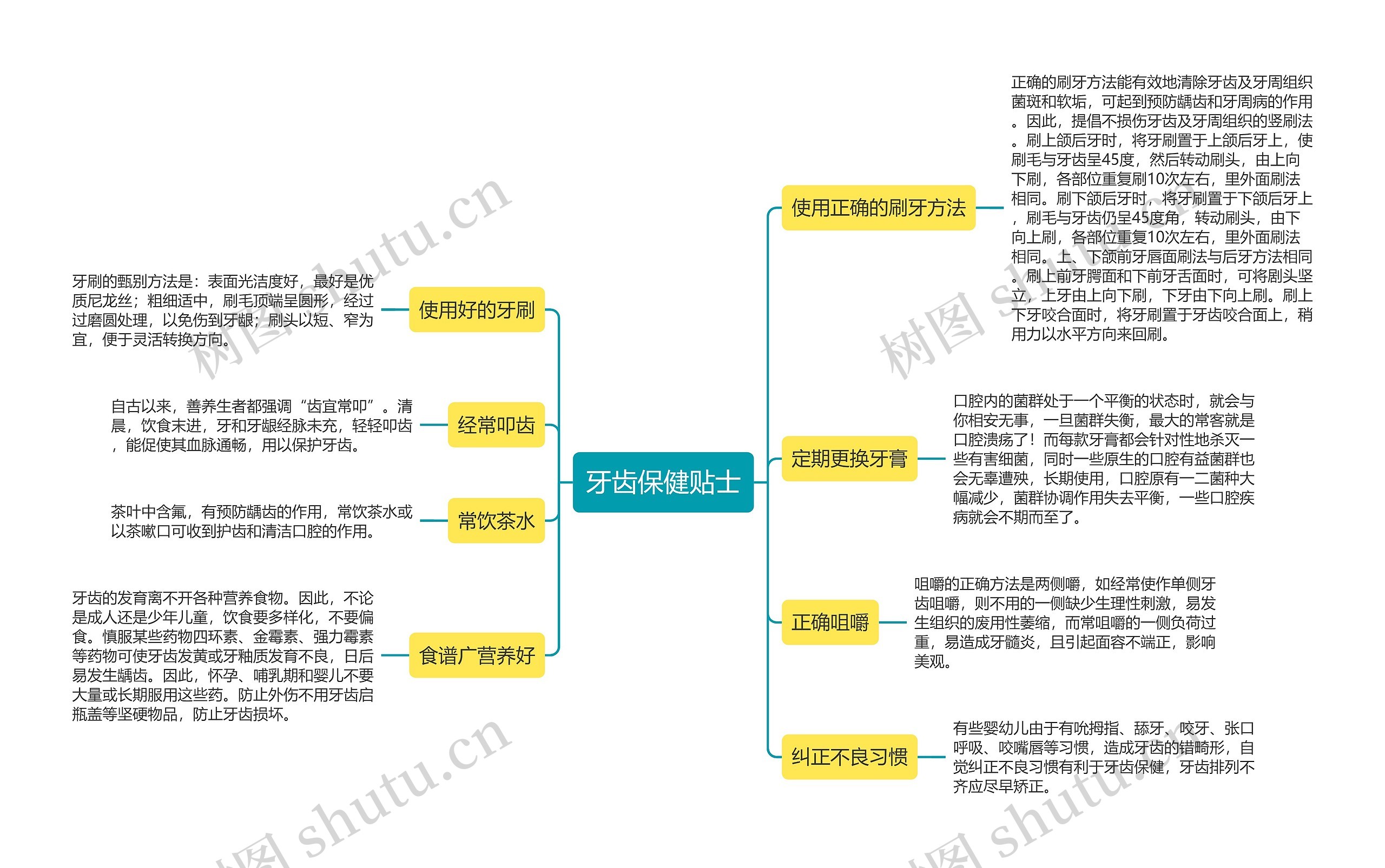 牙齿保健贴士思维导图