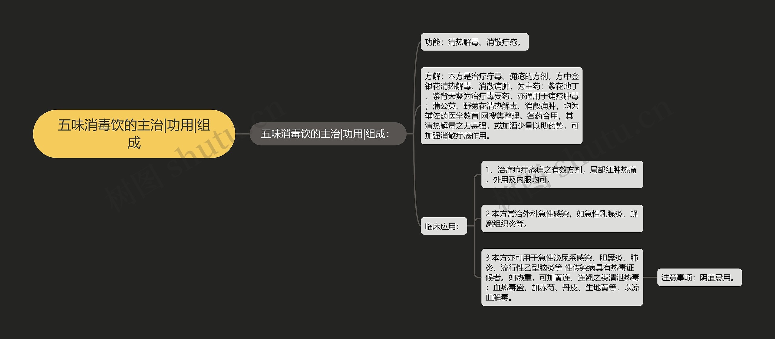 五味消毒饮的主治|功用|组成思维导图