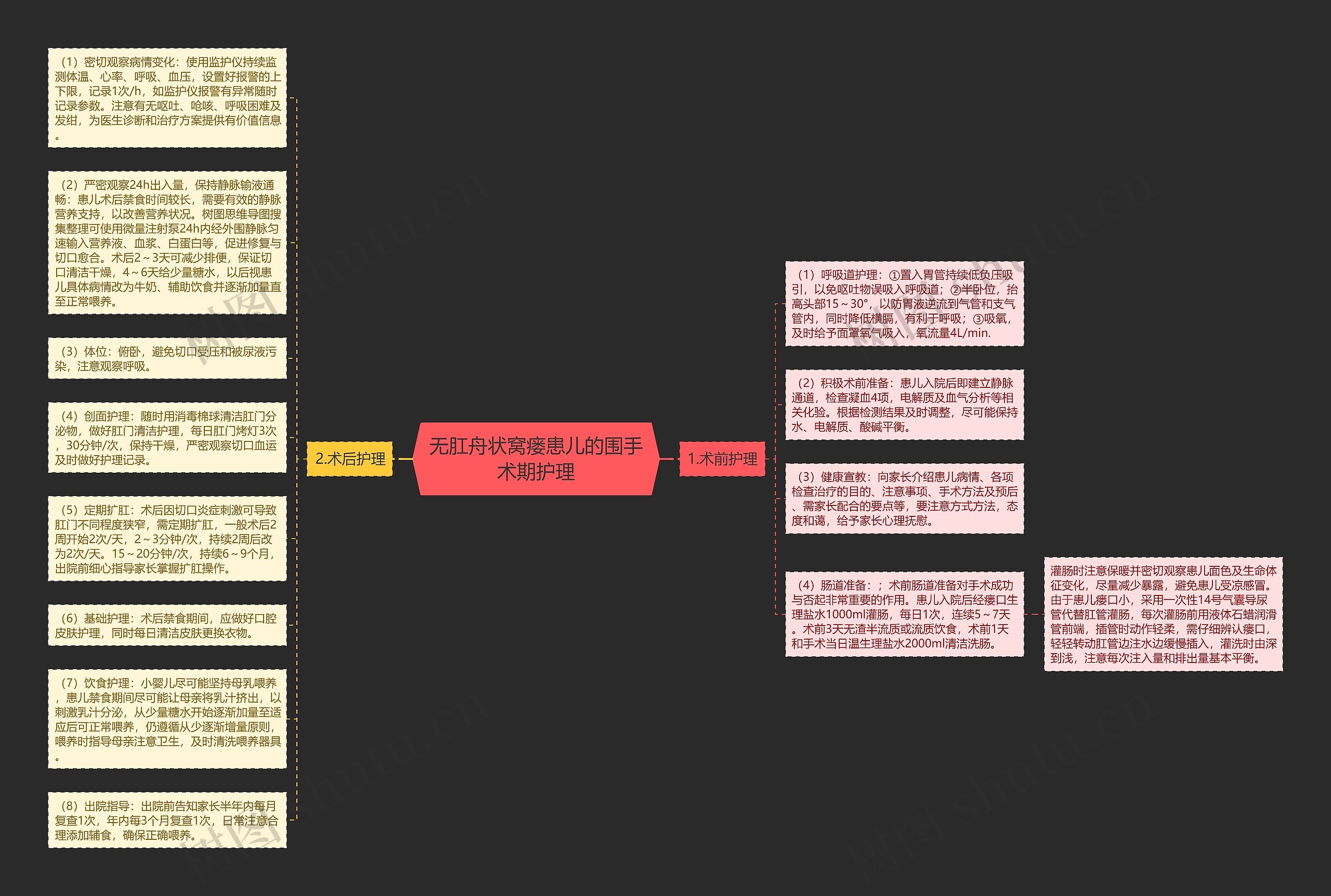 无肛舟状窝瘘患儿的围手术期护理思维导图