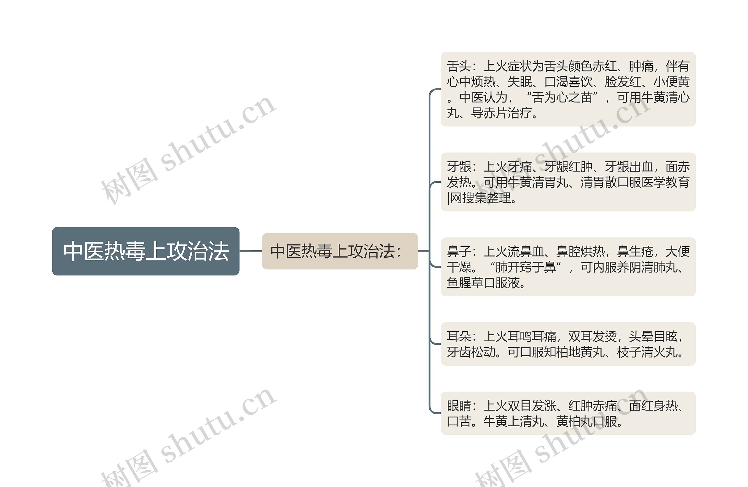 中医热毒上攻治法思维导图