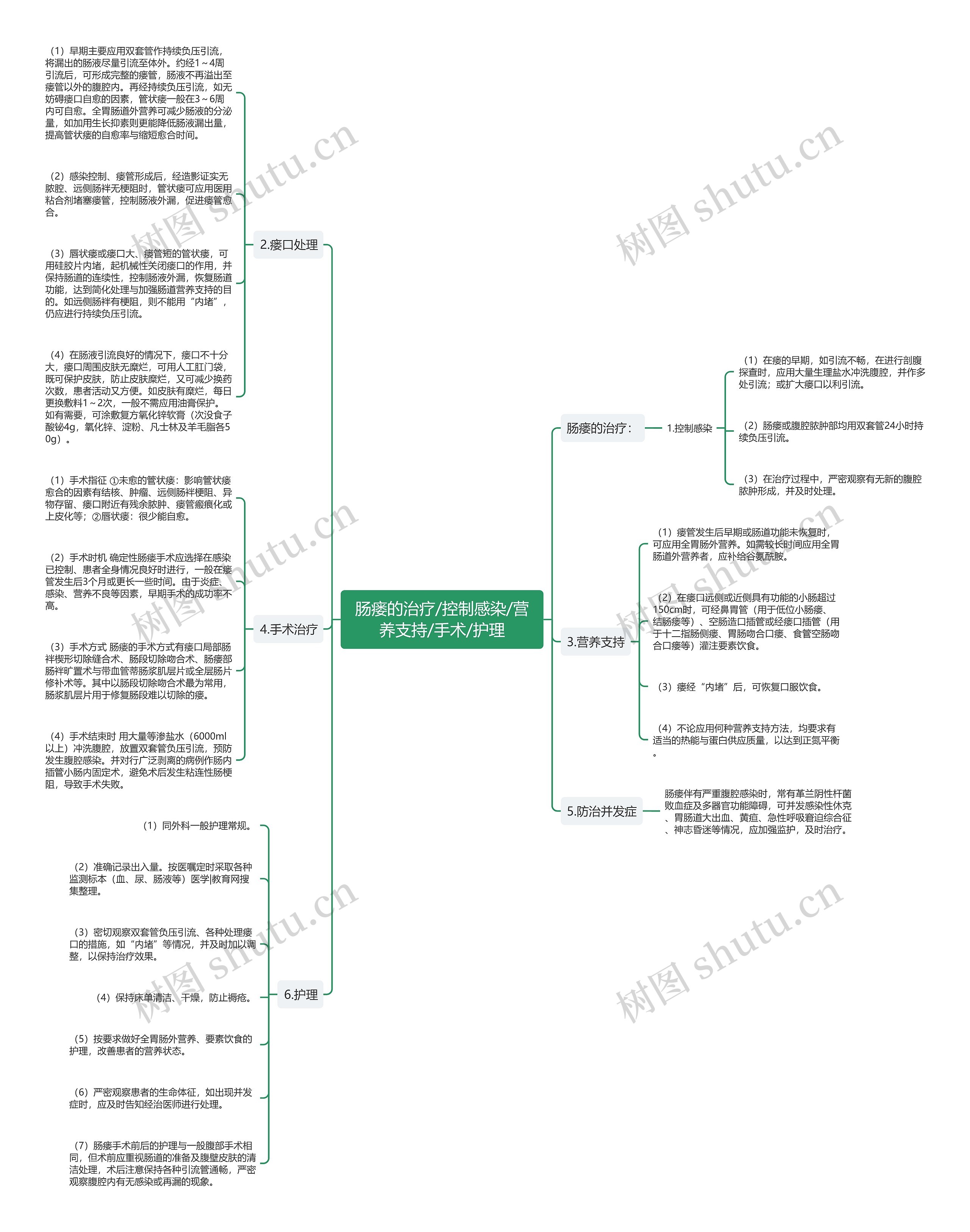 肠瘘的治疗/控制感染/营养支持/手术/护理思维导图