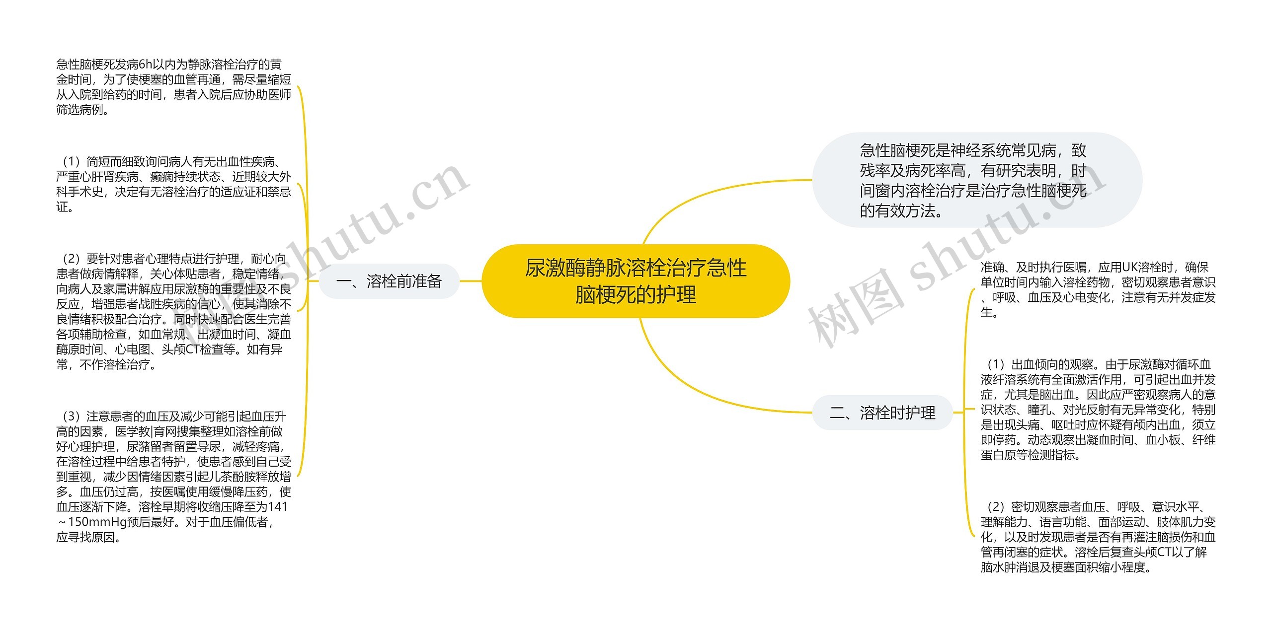 尿激酶静脉溶栓治疗急性脑梗死的护理思维导图