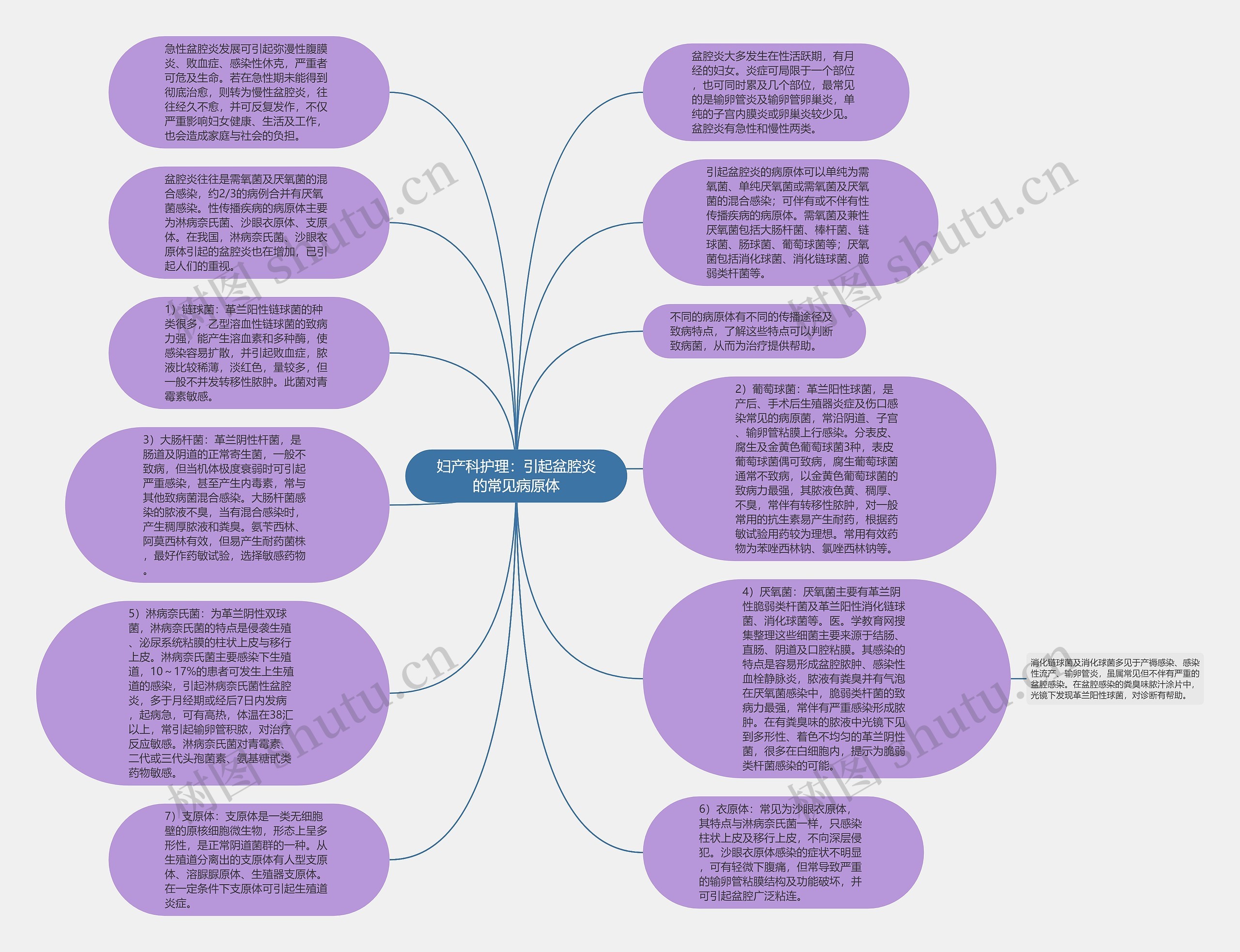 妇产科护理：引起盆腔炎的常见病原体思维导图