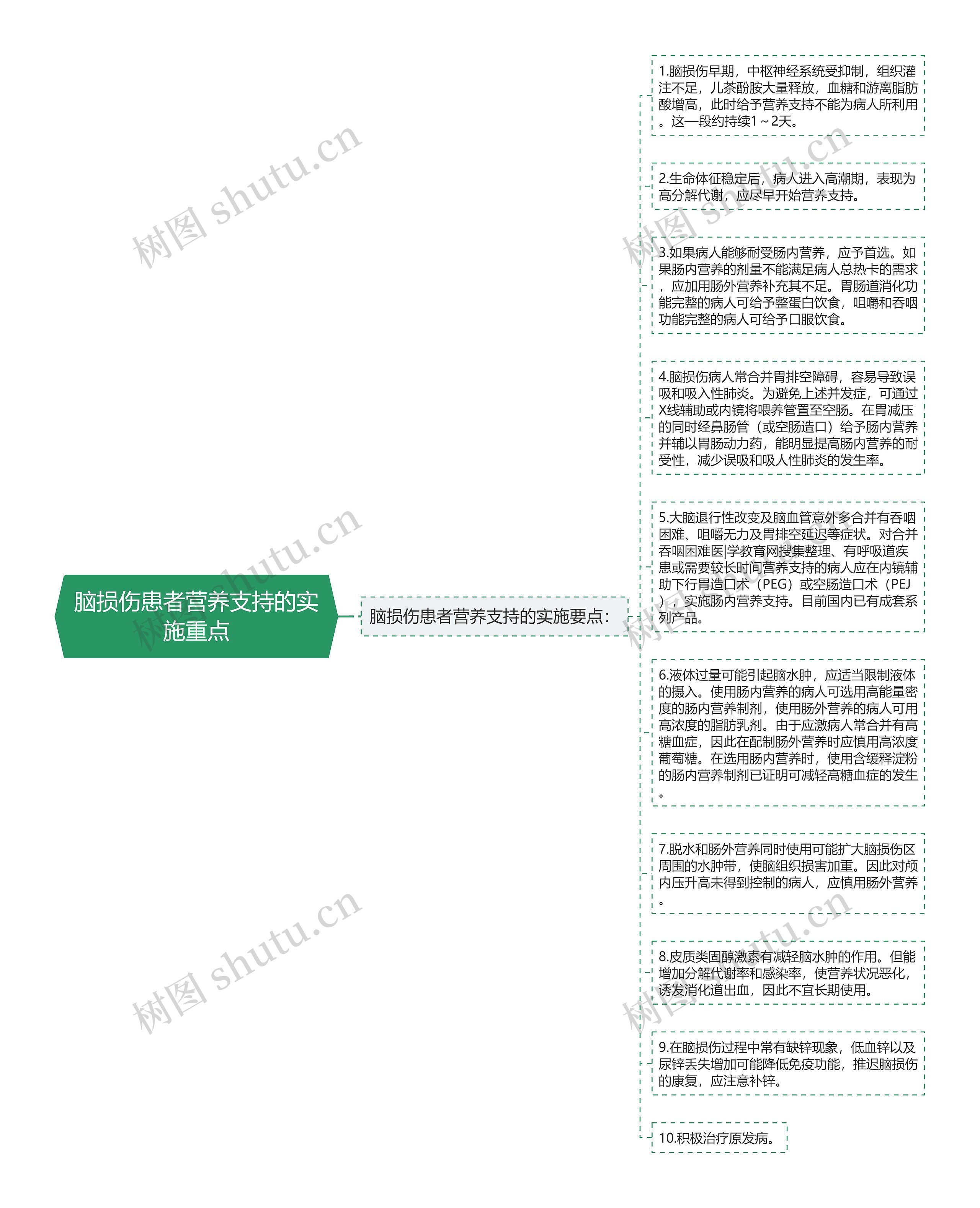 脑损伤患者营养支持的实施重点思维导图