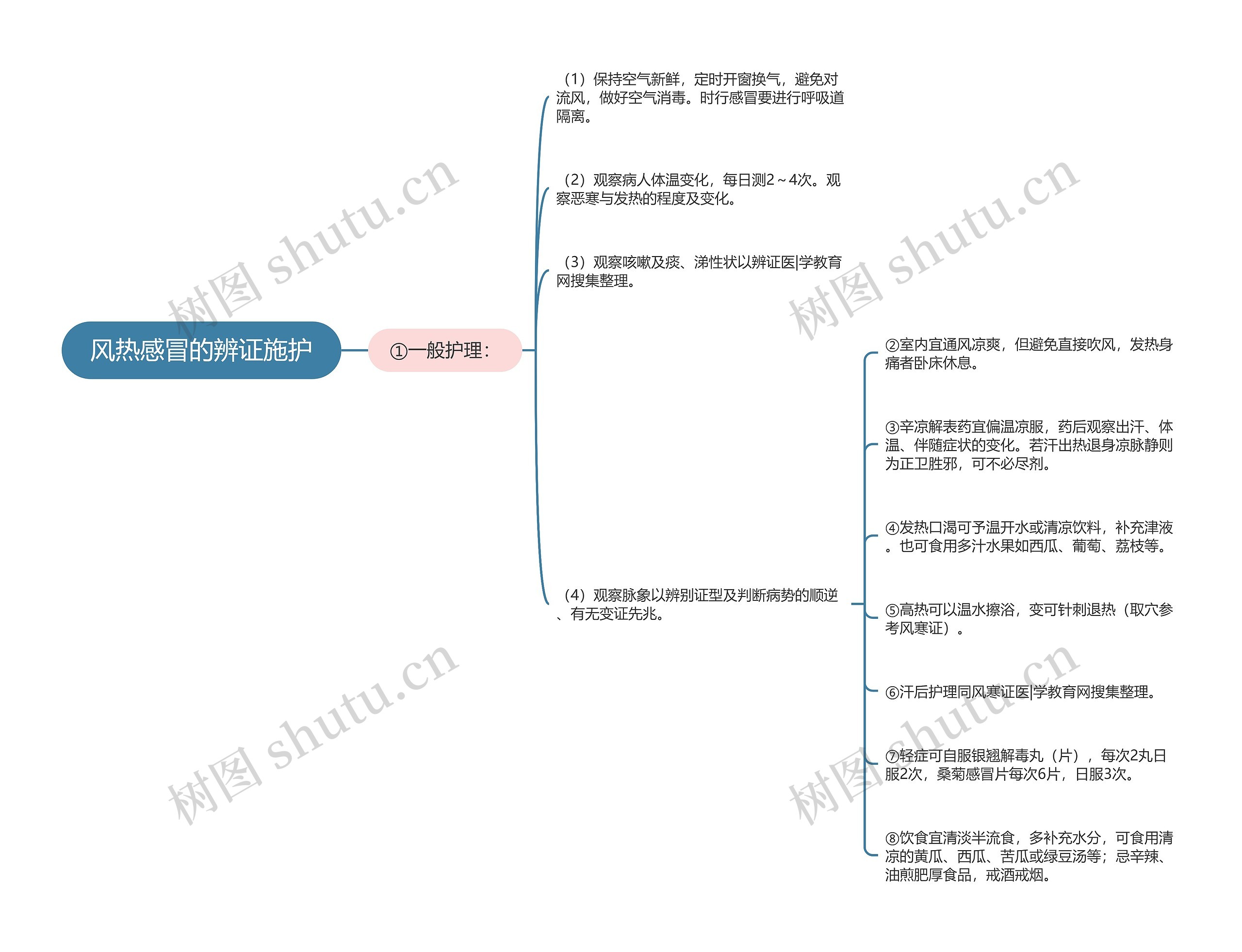 风热感冒的辨证施护思维导图