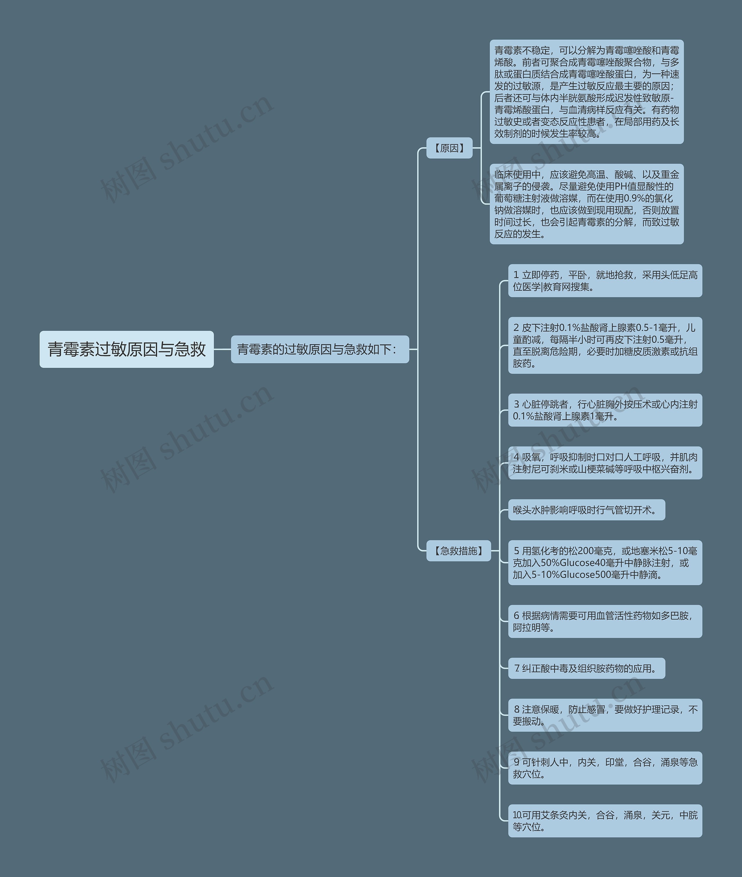 青霉素过敏原因与急救思维导图