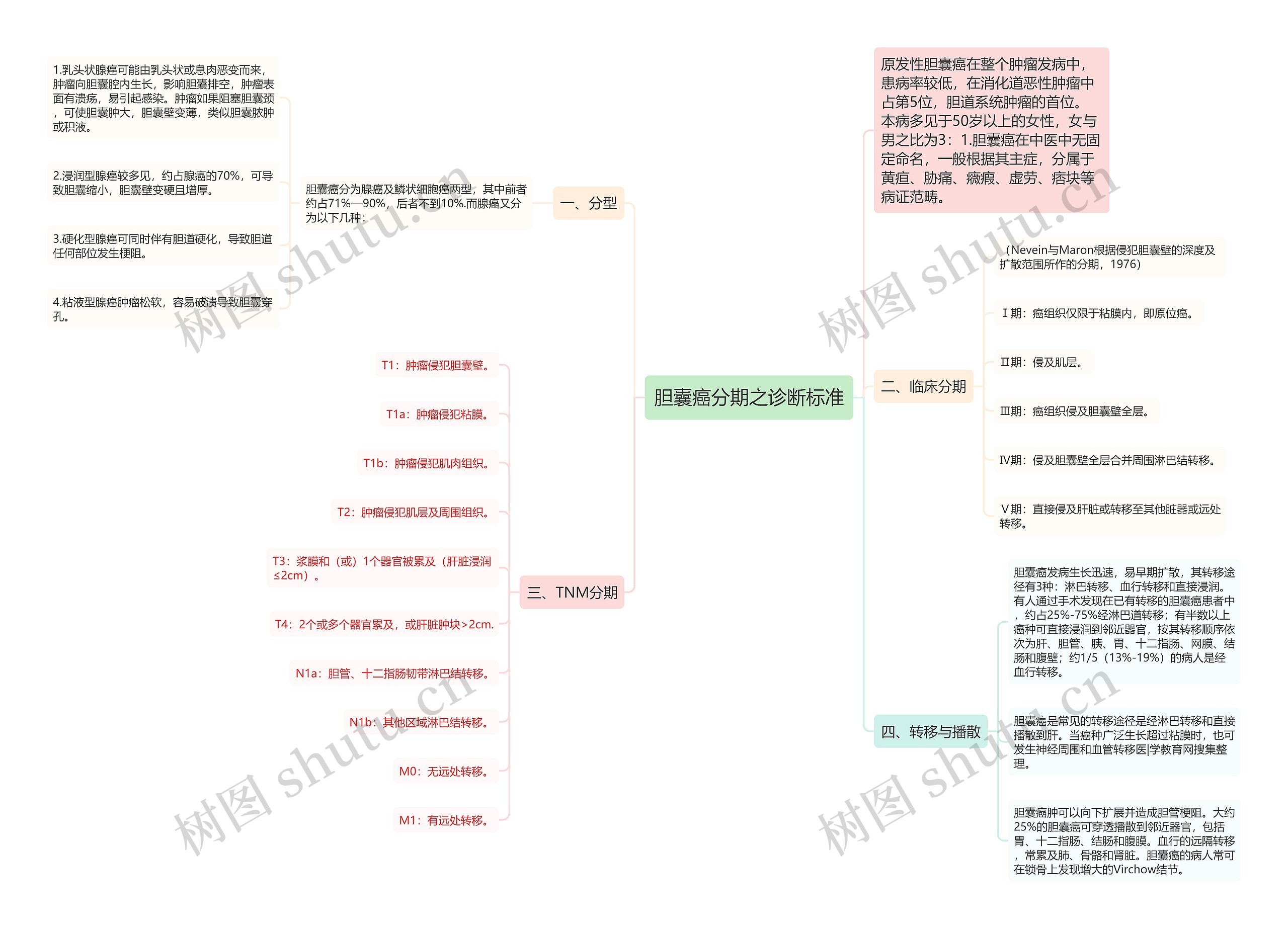 胆囊癌分期之诊断标准思维导图