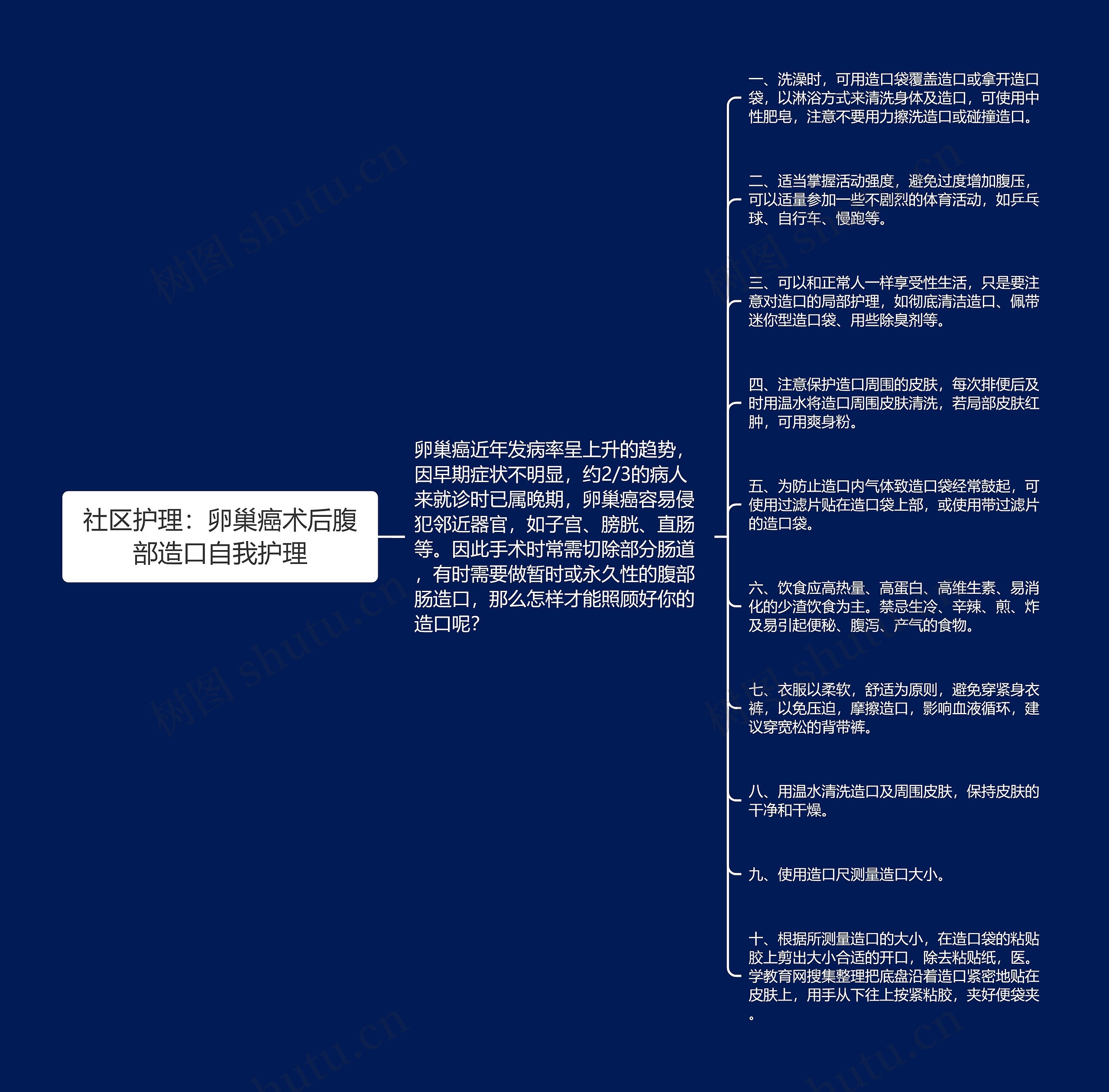 社区护理：卵巢癌术后腹部造口自我护理思维导图