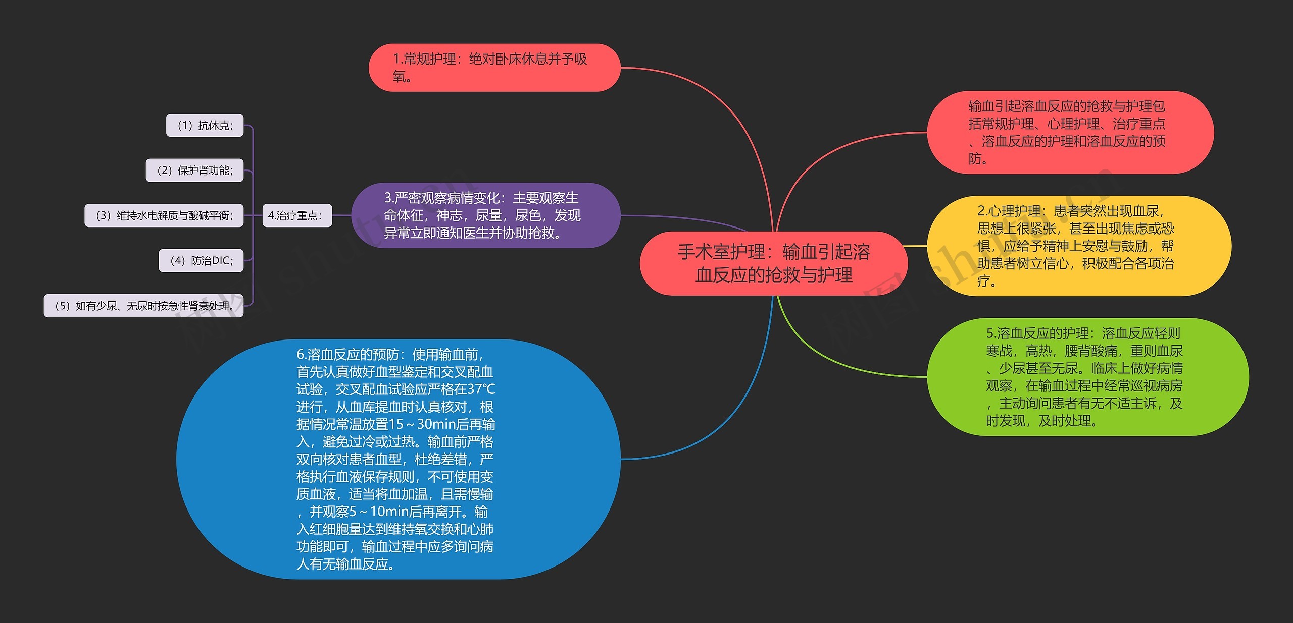 手术室护理：输血引起溶血反应的抢救与护理思维导图