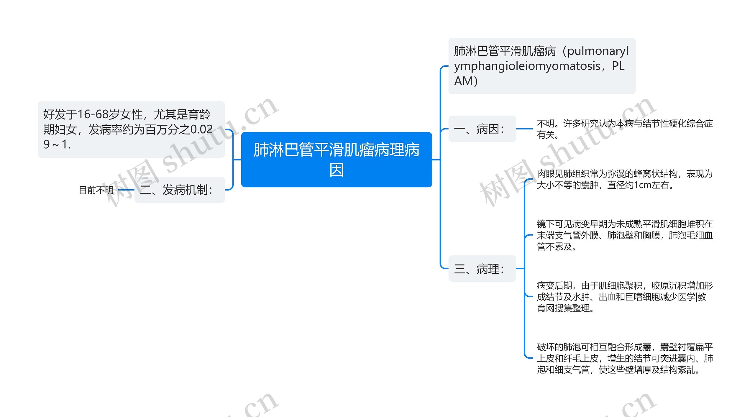 肺淋巴管平滑肌瘤病理病因思维导图