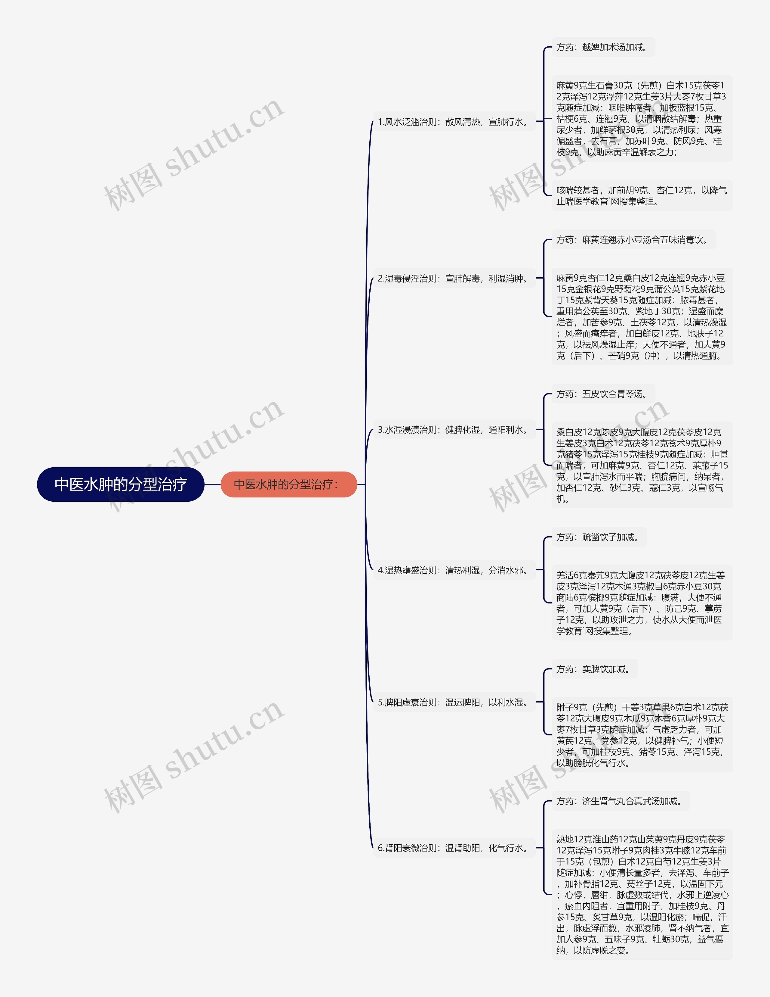 中医水肿的分型治疗思维导图