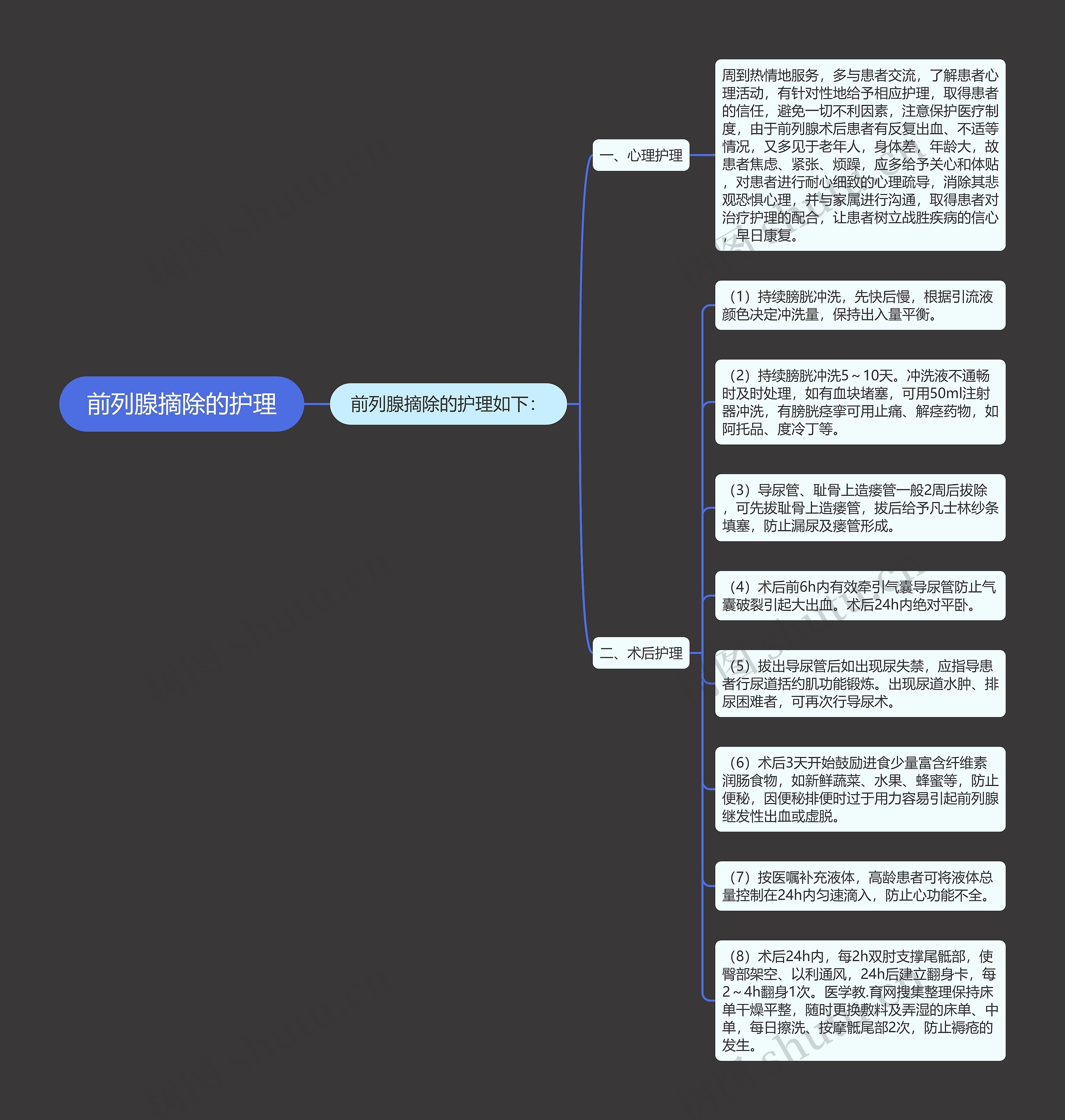 前列腺摘除的护理思维导图