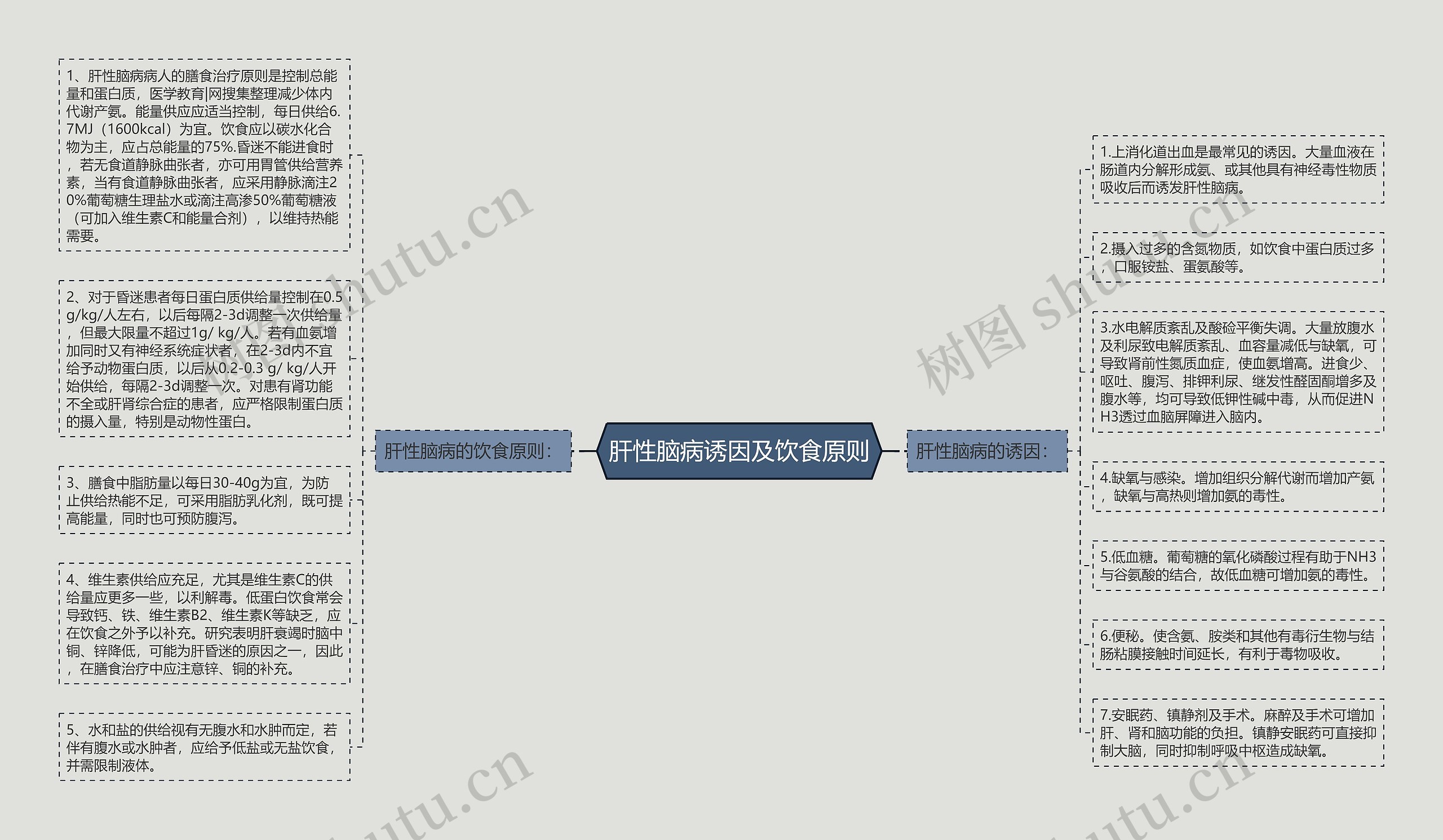 肝性脑病诱因及饮食原则思维导图