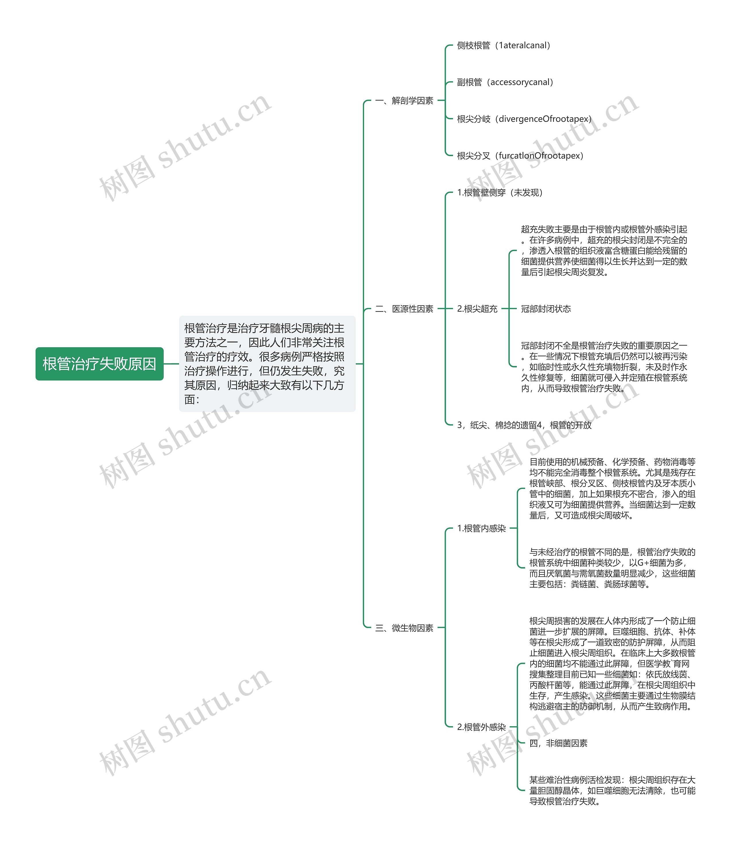 根管治疗失败原因思维导图