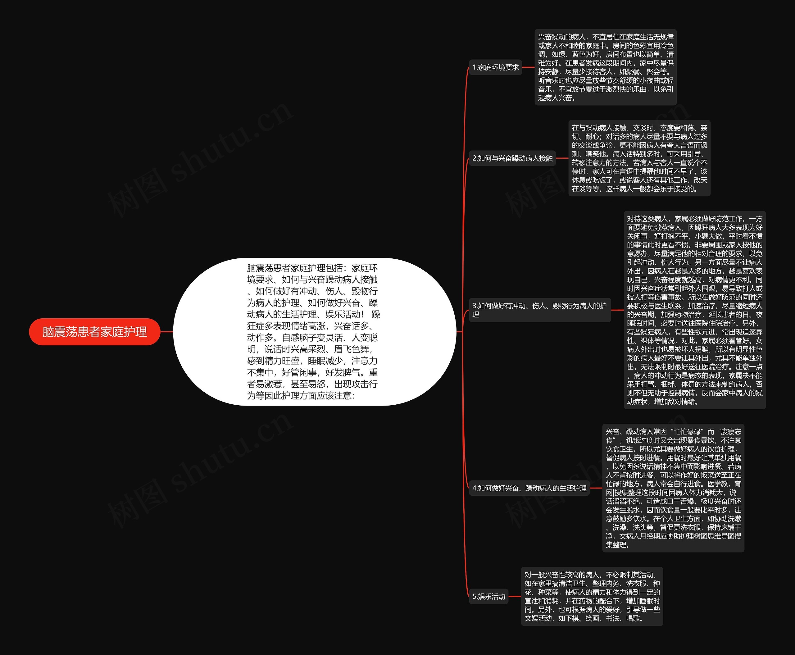 脑震荡患者家庭护理思维导图高清图 脑震荡患者家庭护理思维导图