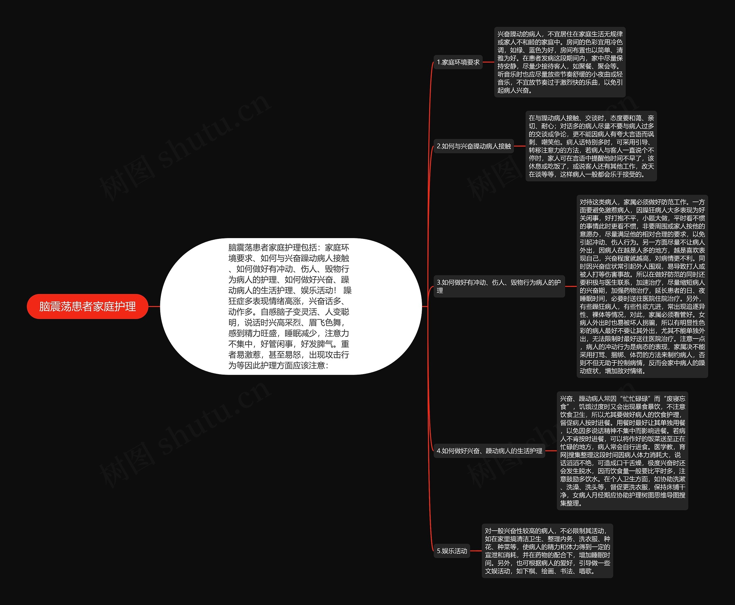 脑震荡患者家庭护理思维导图