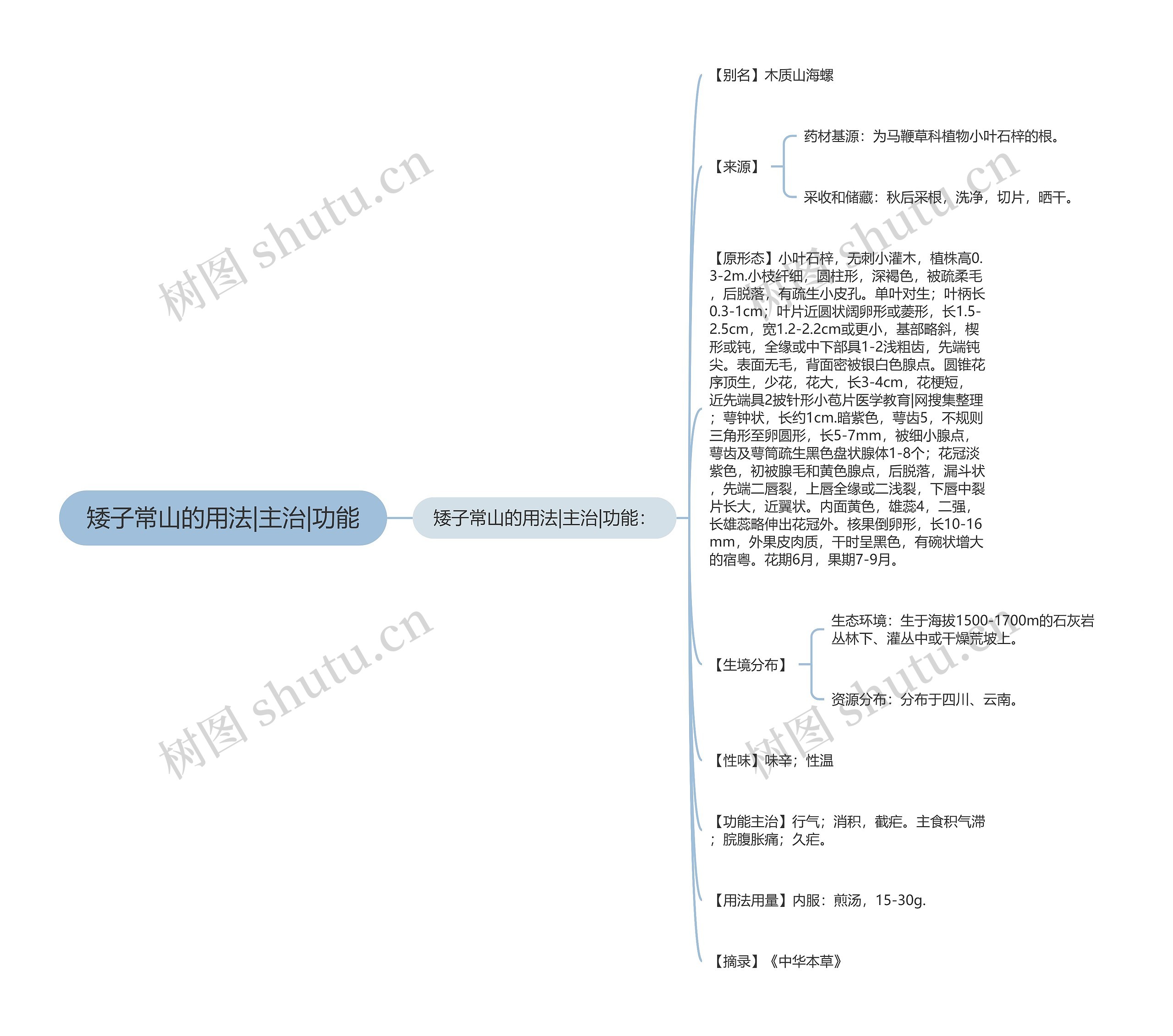 矮子常山的用法|主治|功能思维导图