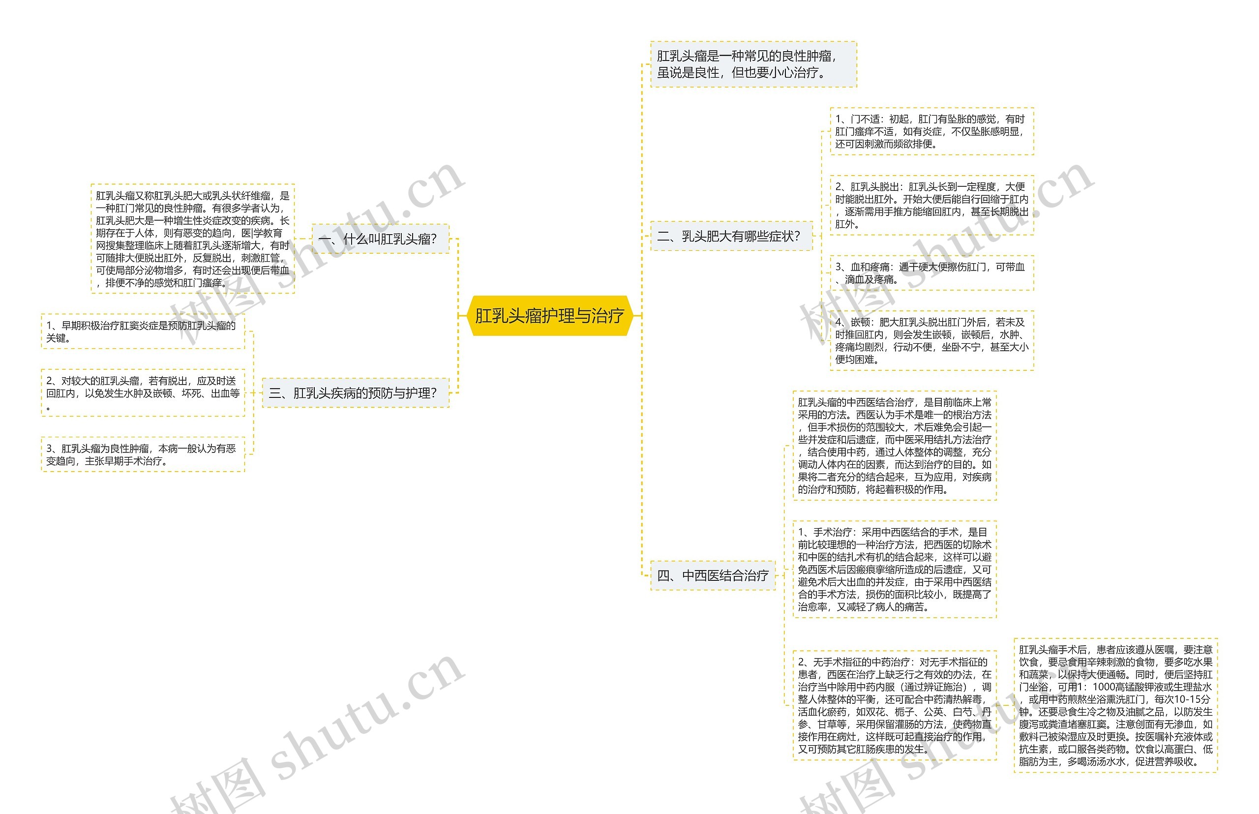 肛乳头瘤护理与治疗思维导图