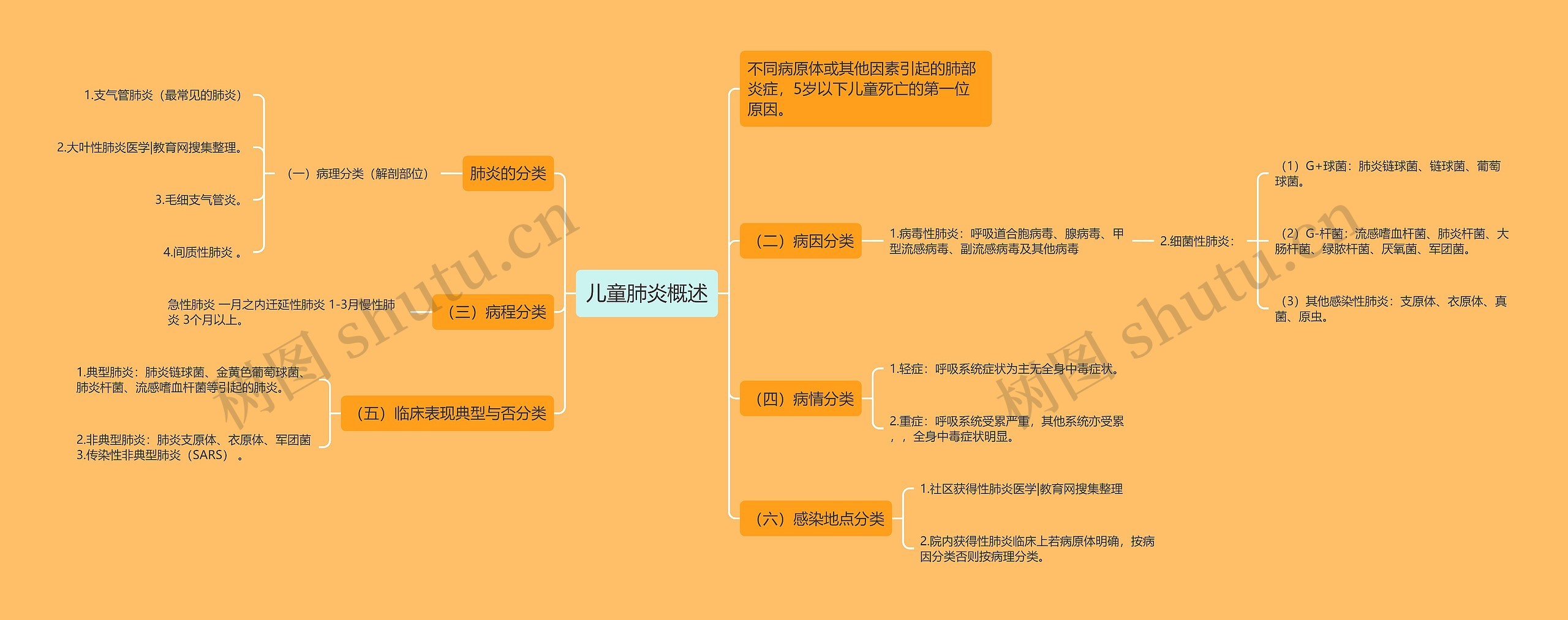 儿童肺炎概述思维导图