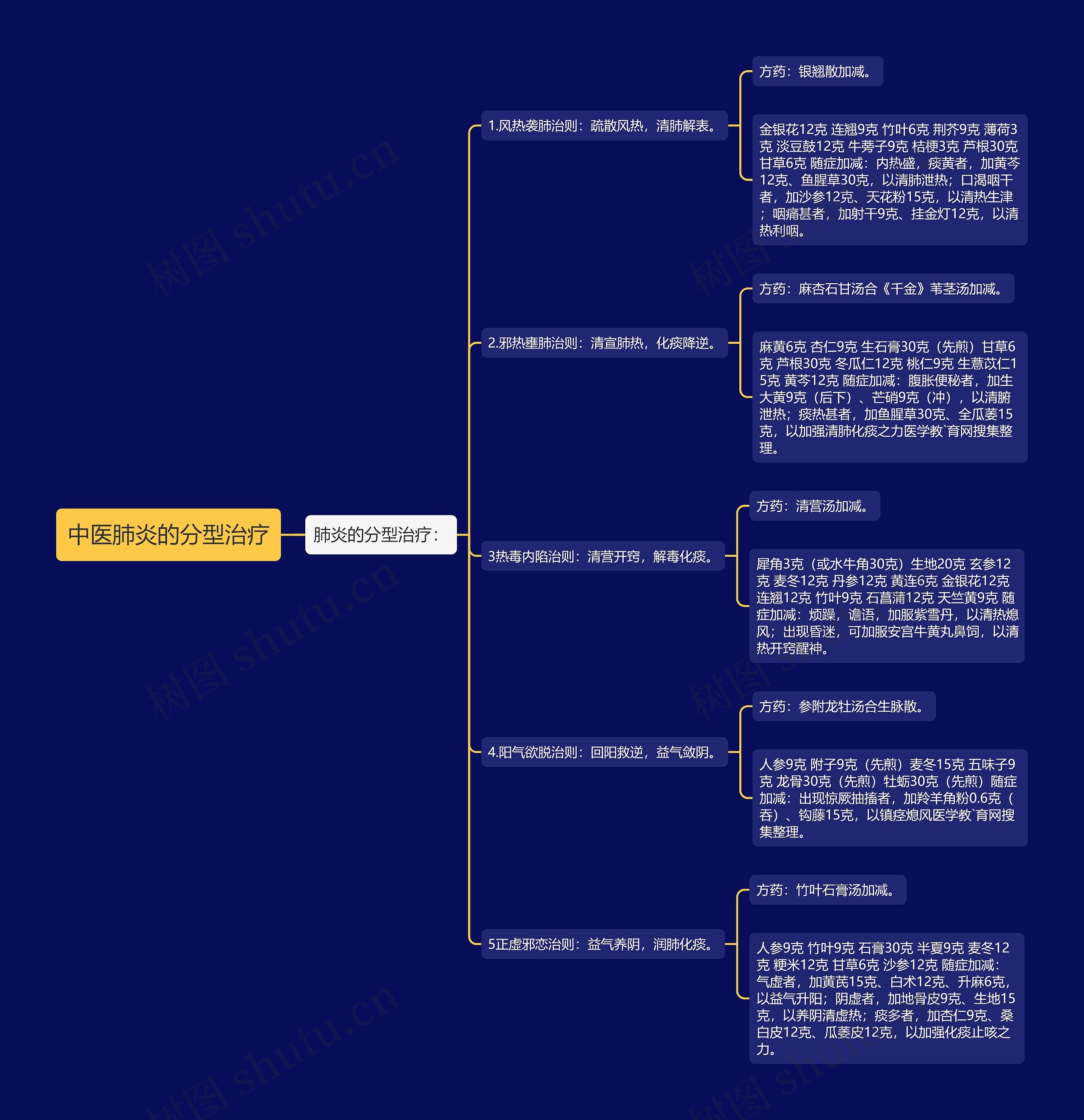 中医肺炎的分型治疗思维导图