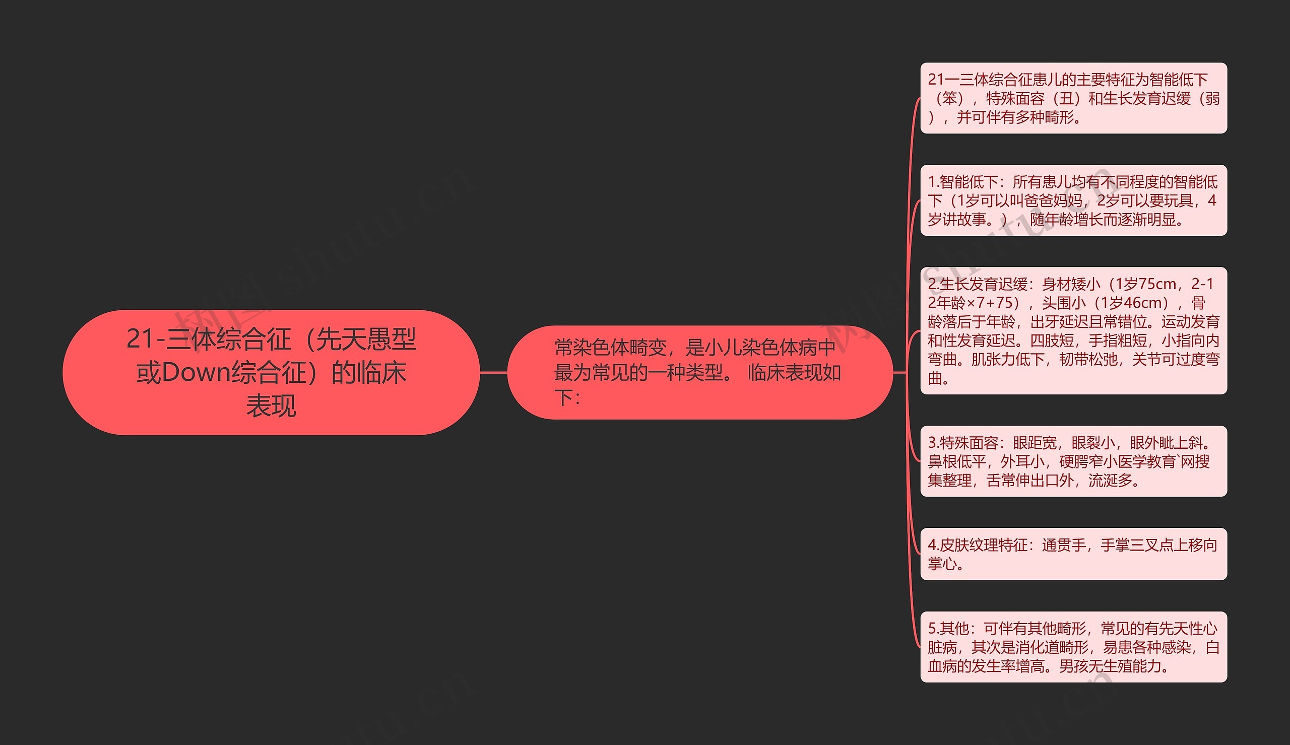 21-三体综合征（先天愚型或Down综合征）的临床表现思维导图