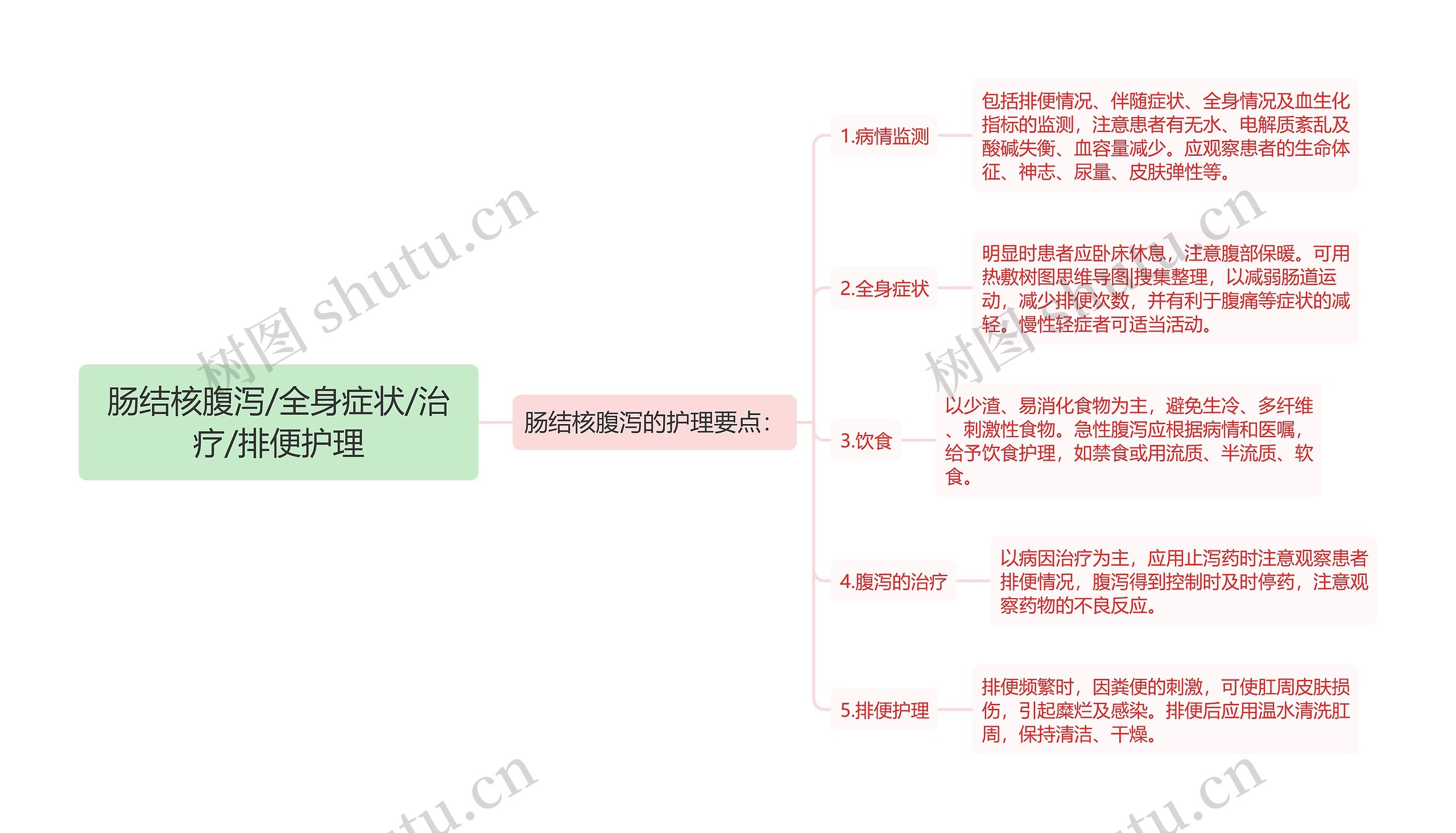 肠结核腹泻/全身症状/治疗/排便护理思维导图