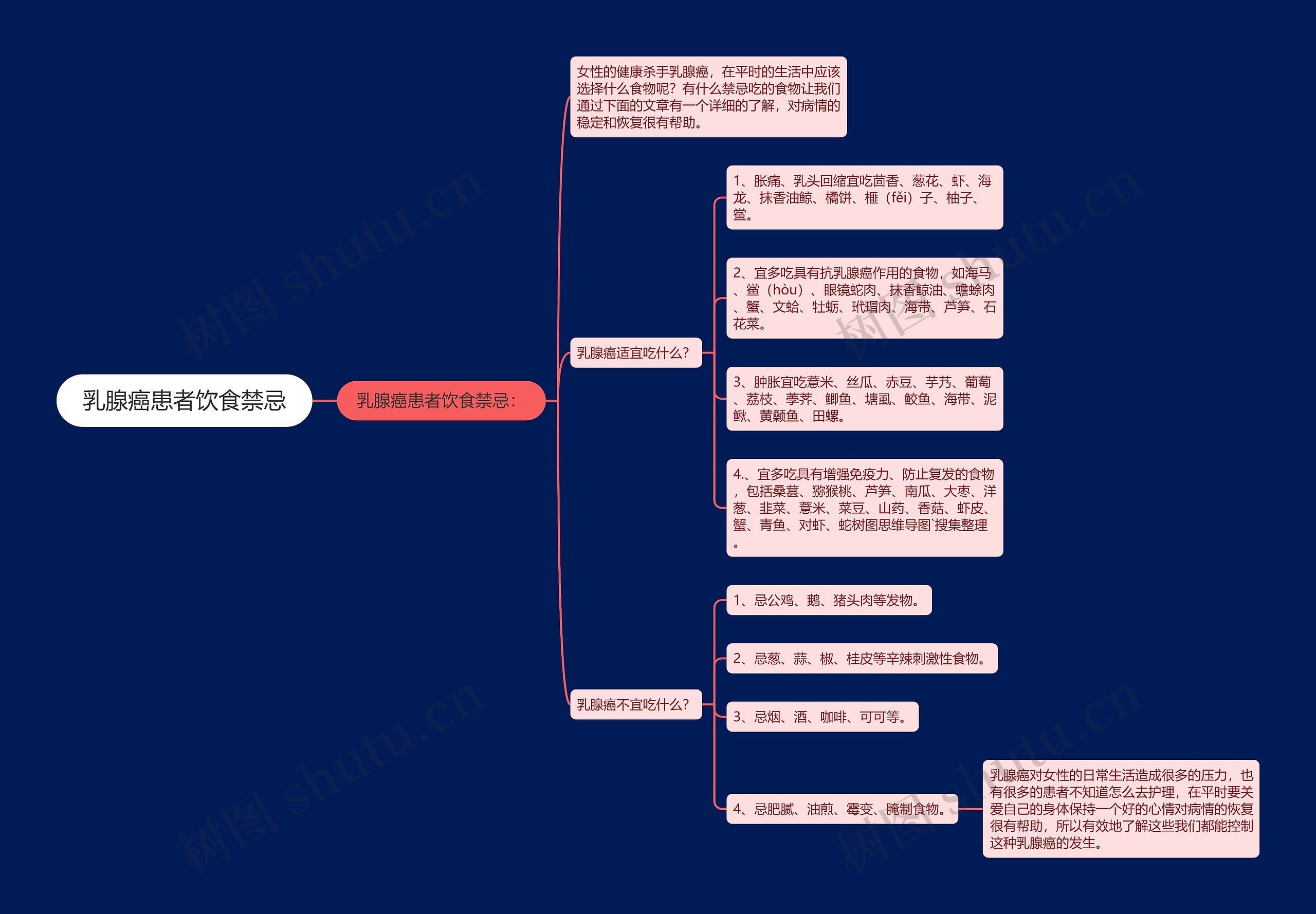 乳腺癌患者饮食禁忌思维导图