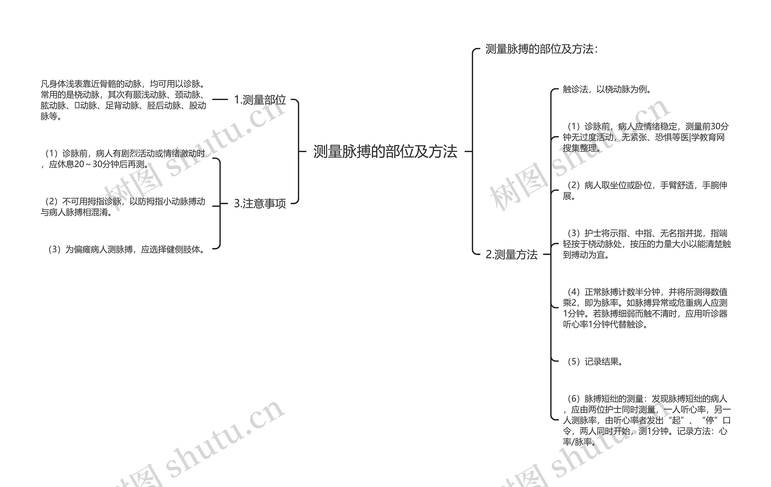 测量脉搏的部位及方法思维导图