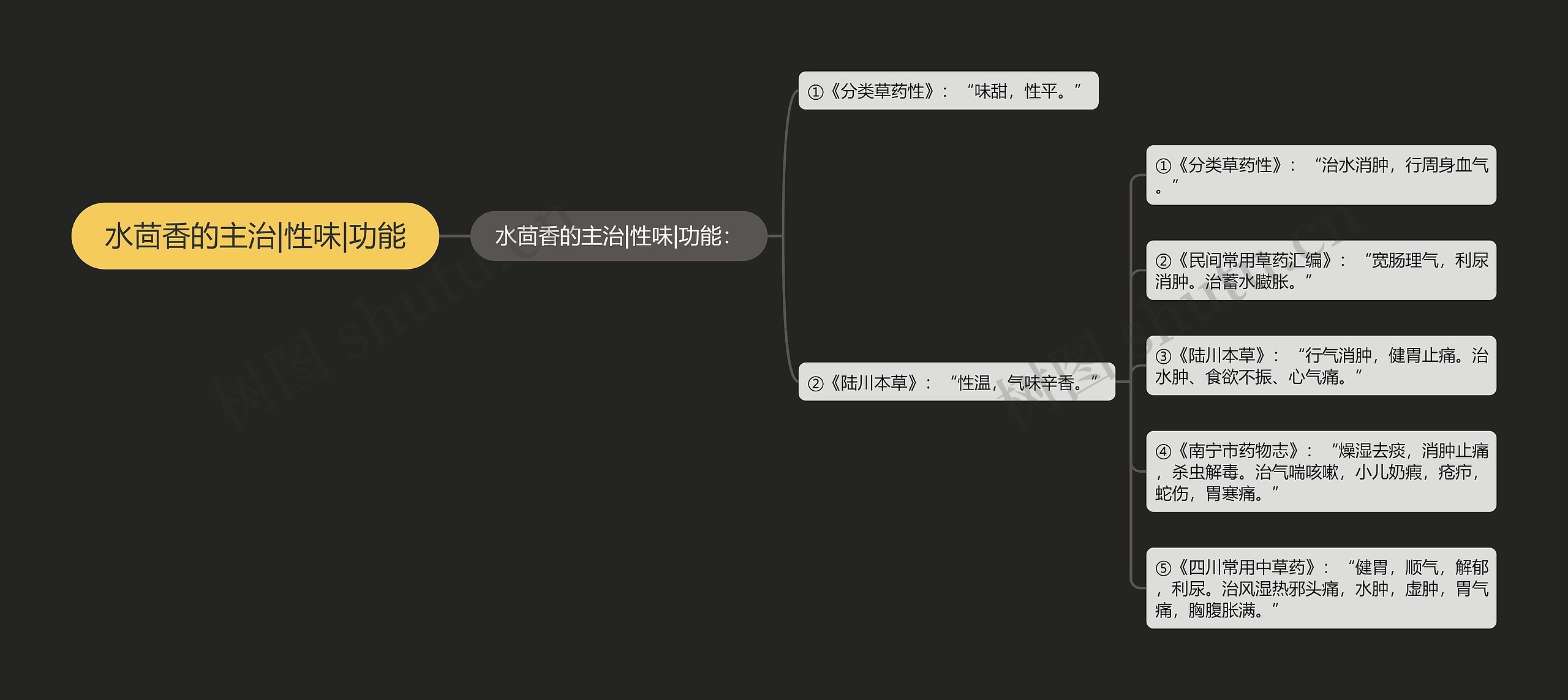 水茴香的主治|性味|功能思维导图