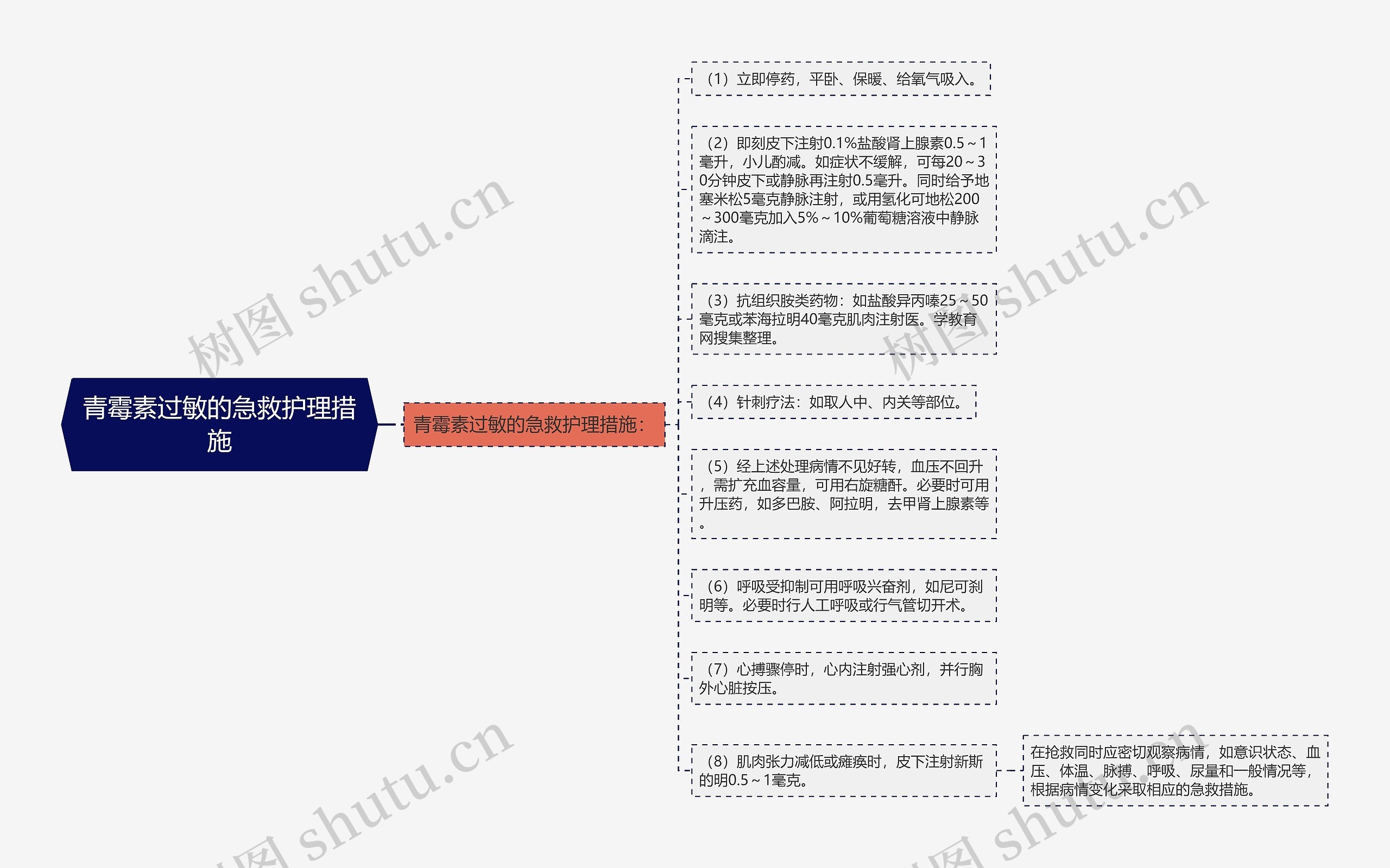 青霉素过敏的急救护理措施思维导图