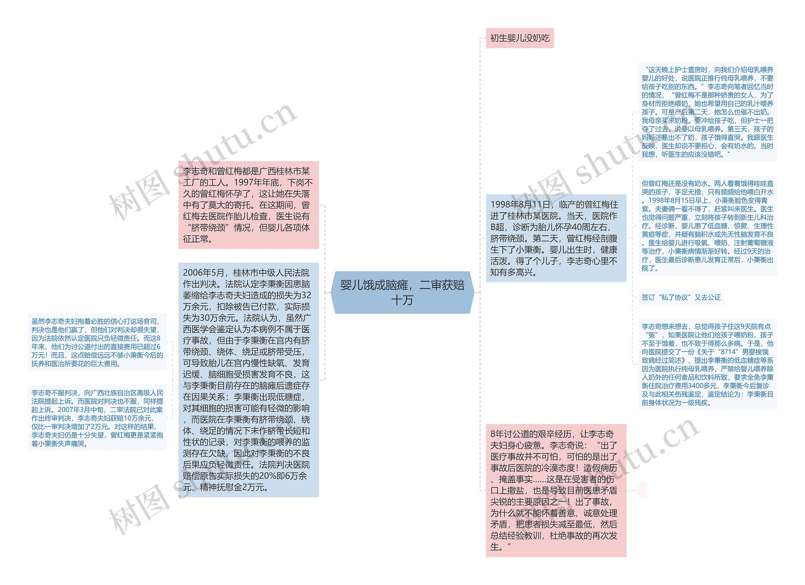 婴儿饿成脑瘫，二审获赔十万思维导图