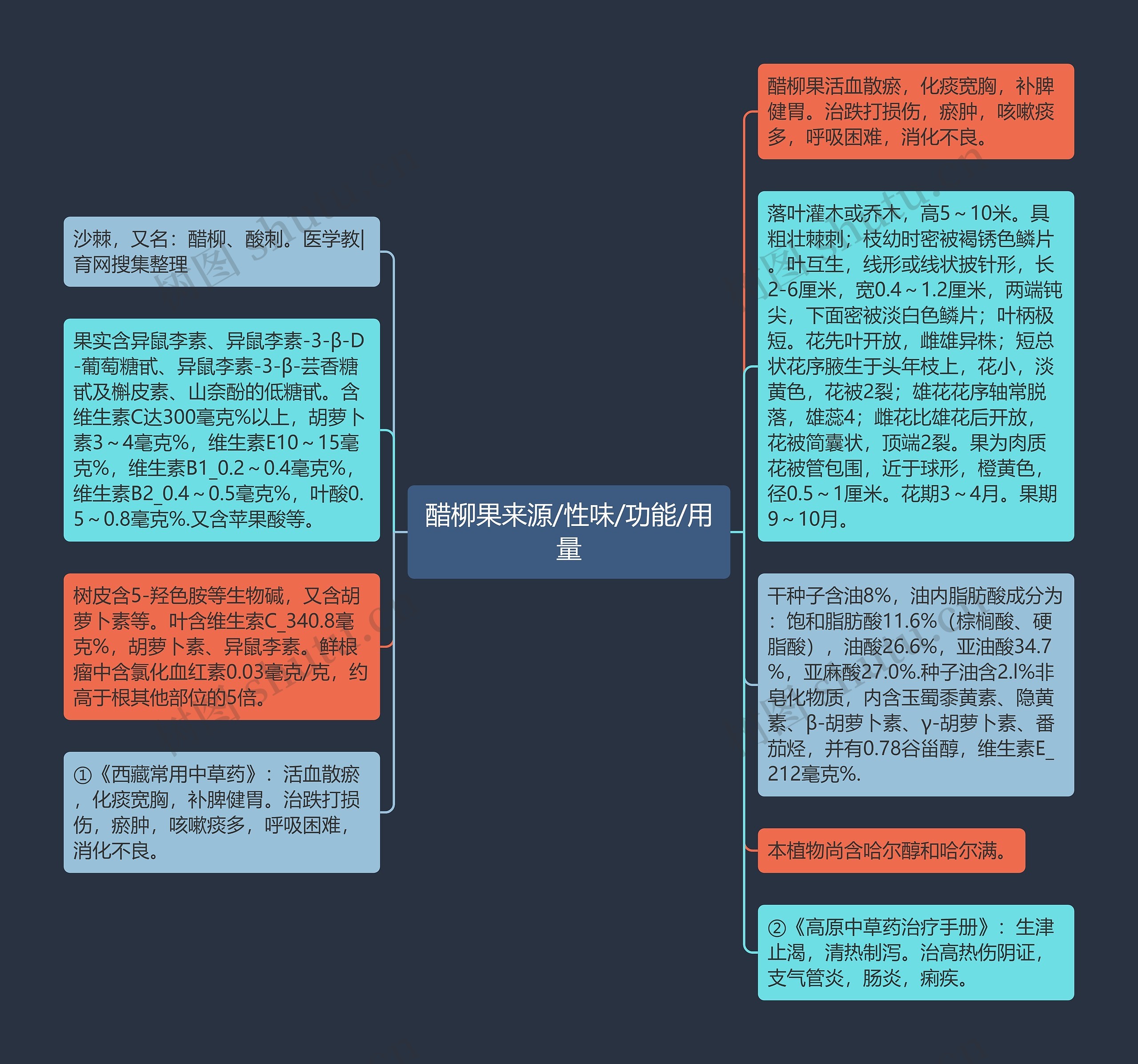 醋柳果来源/性味/功能/用量思维导图