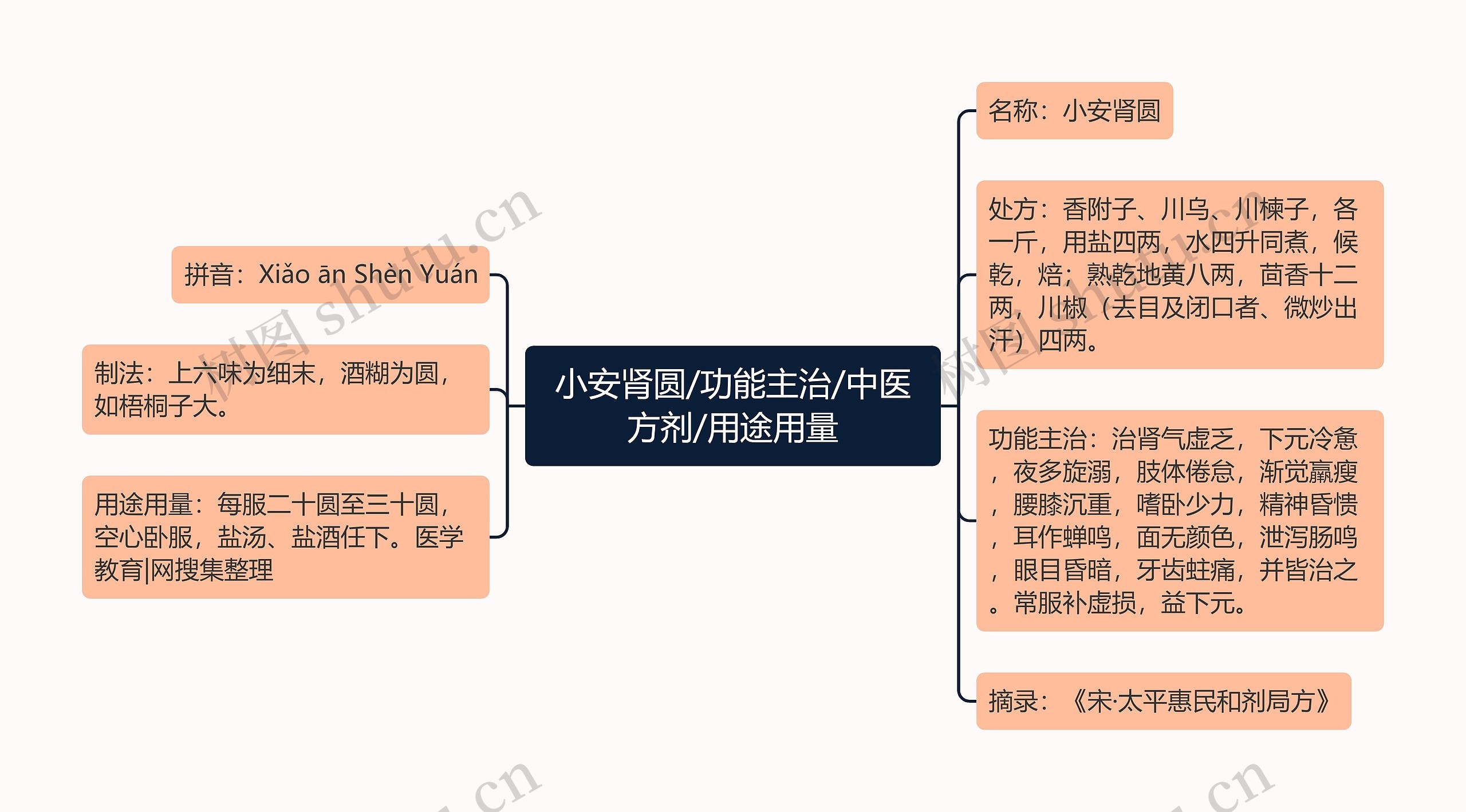 小安肾圆/功能主治/中医方剂/用途用量思维导图