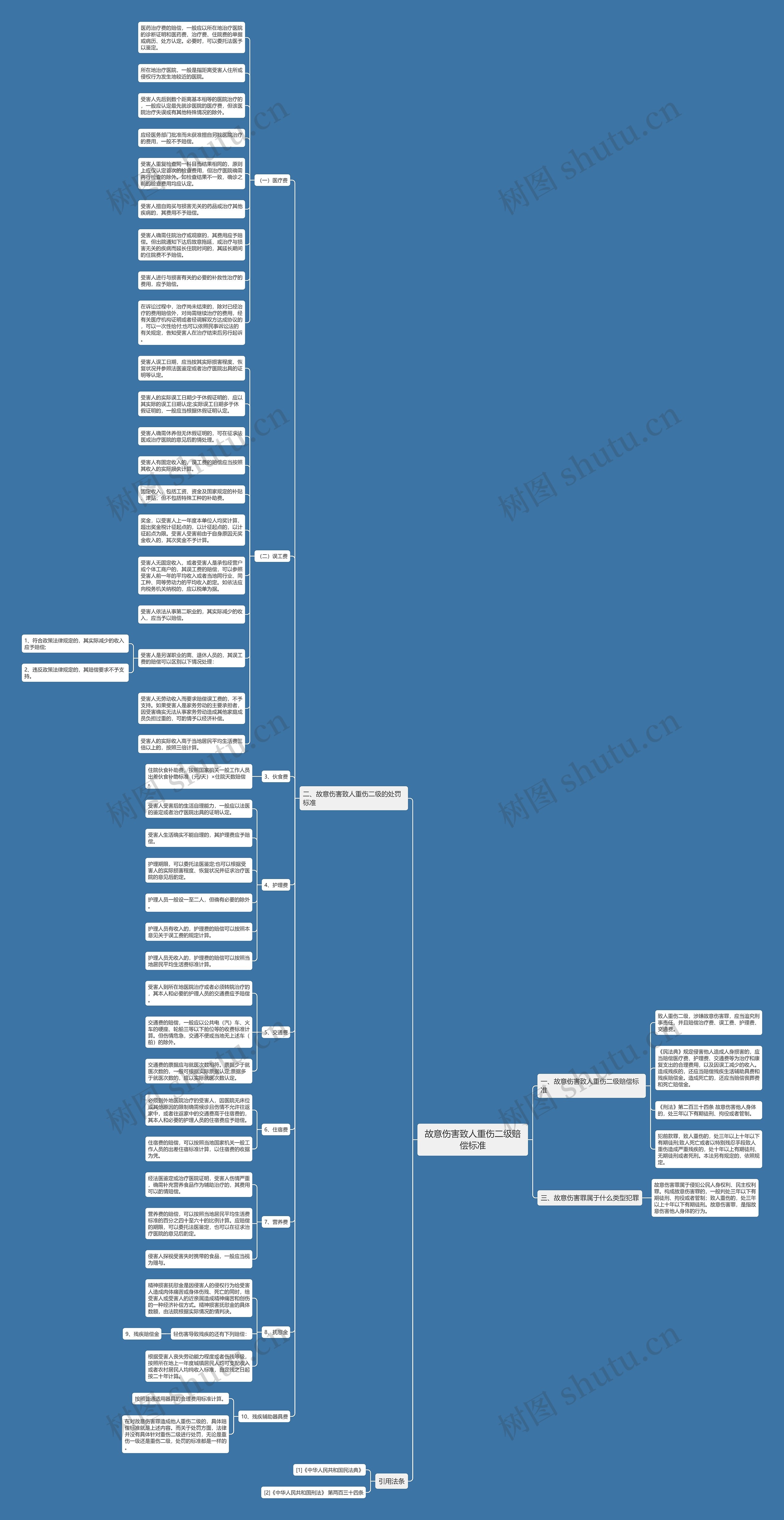 故意伤害致人重伤二级赔偿标准思维导图