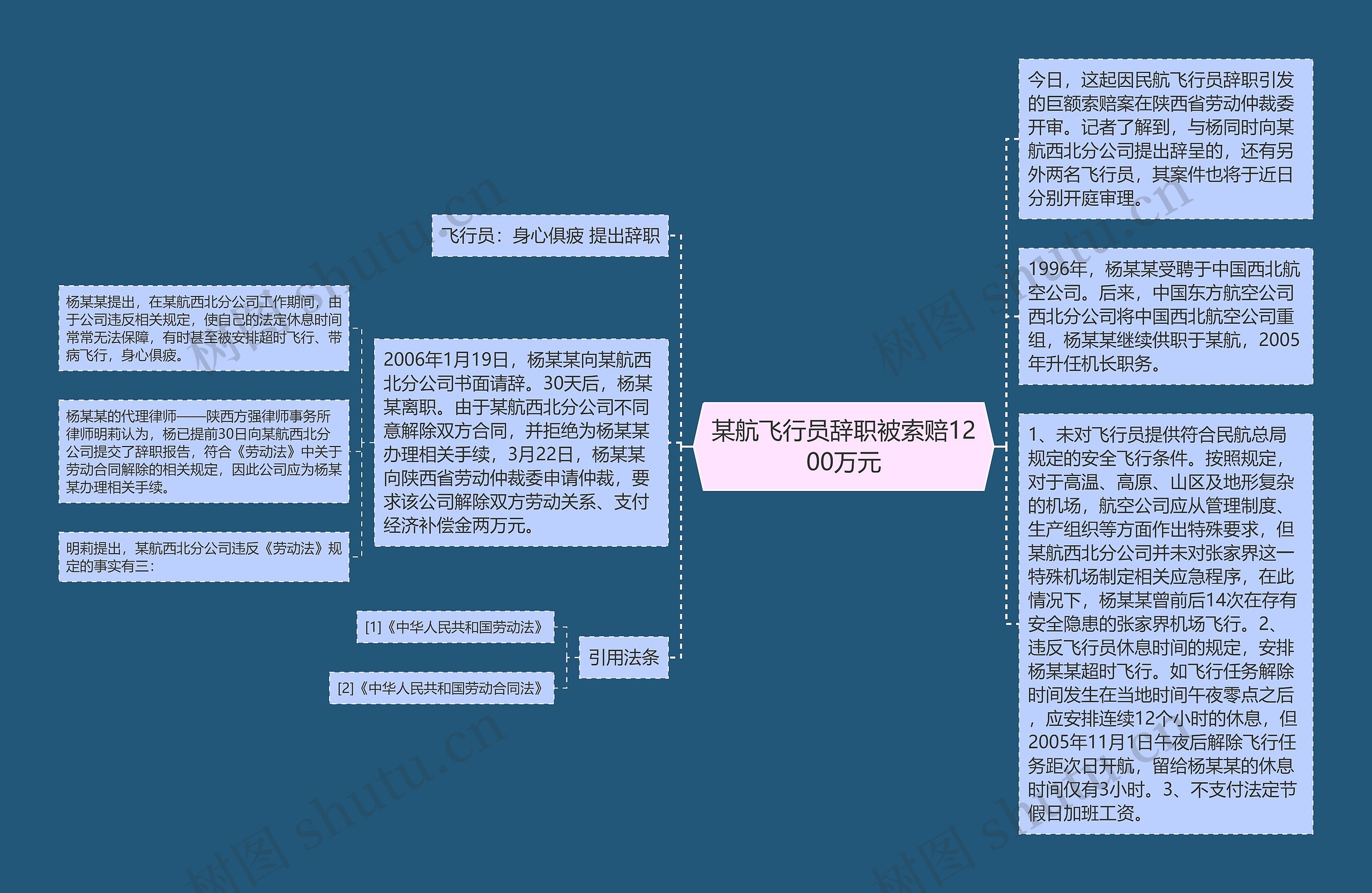 某航飞行员辞职被索赔1200万元思维导图