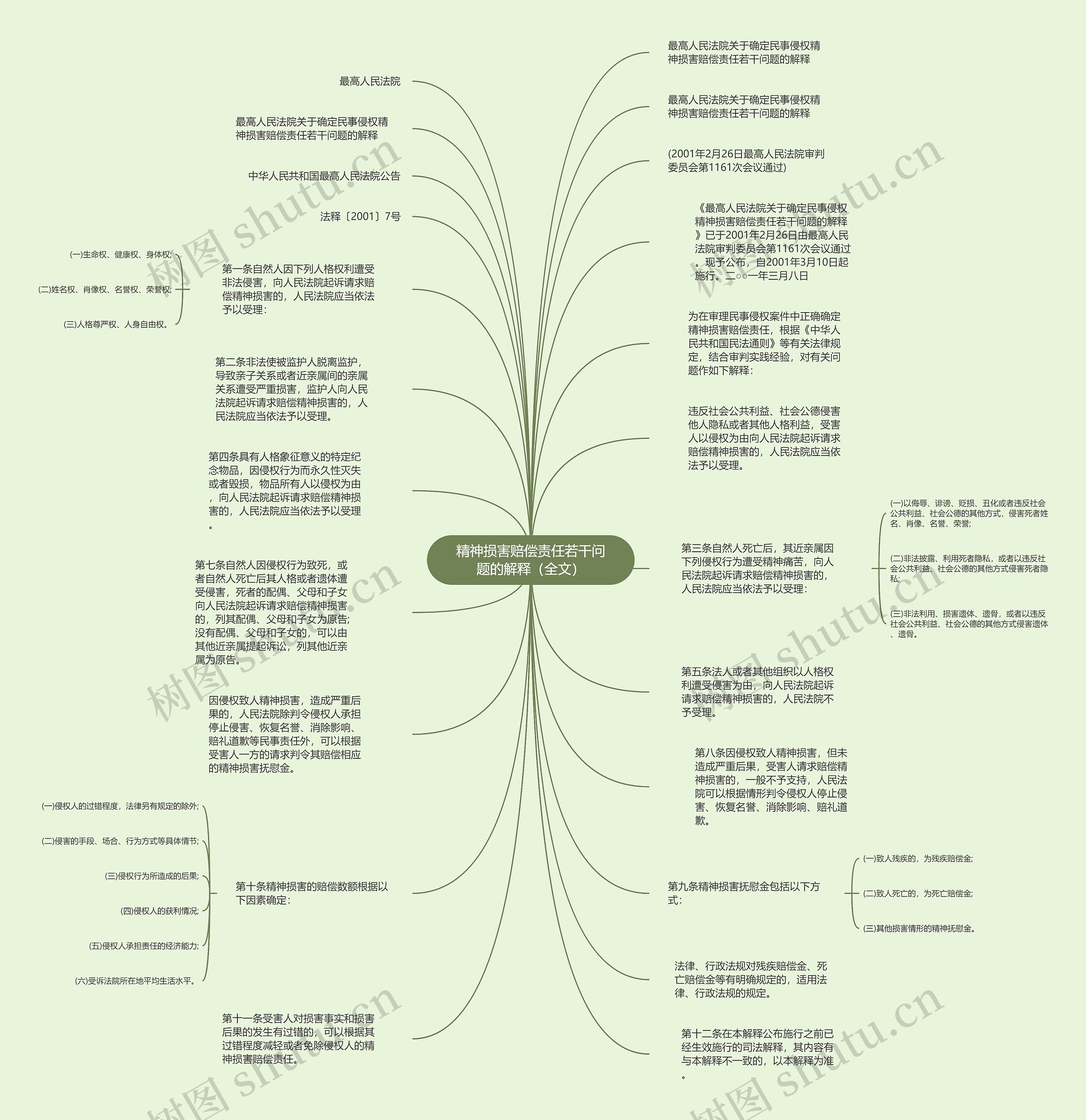 精神损害赔偿责任若干问题的解释（全文）思维导图