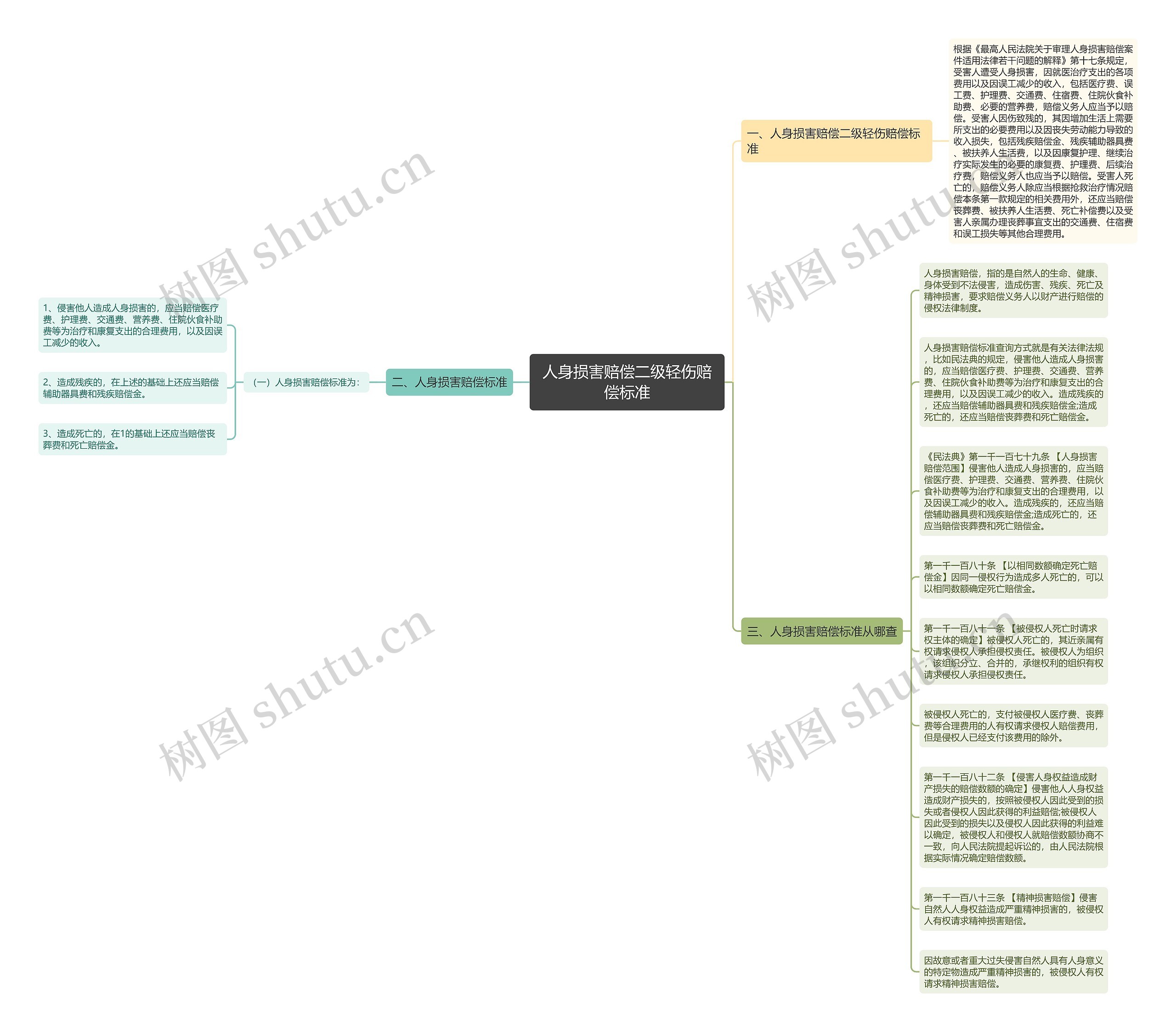 人身损害赔偿二级轻伤赔偿标准思维导图