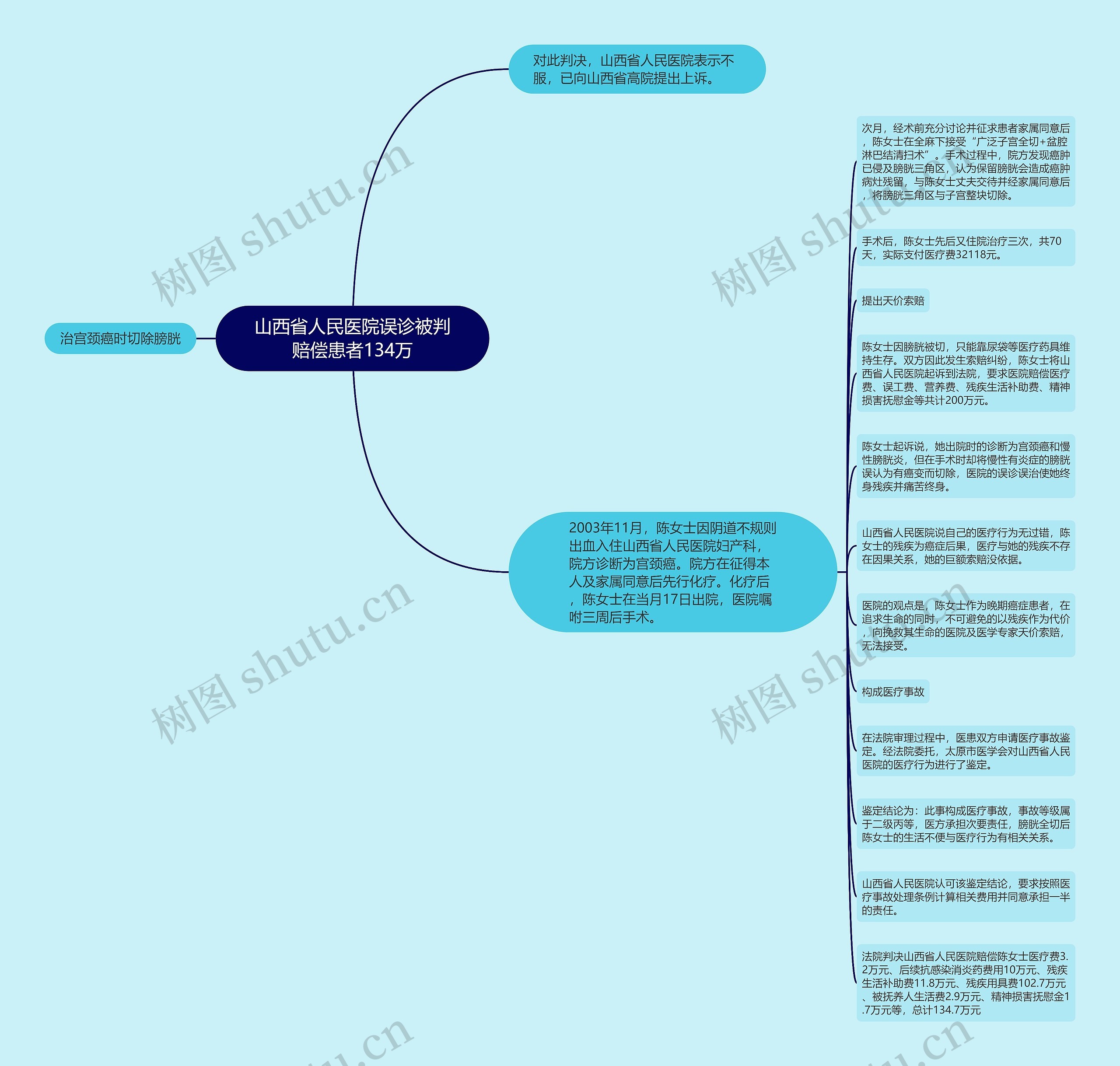 山西省人民医院误诊被判赔偿患者134万思维导图