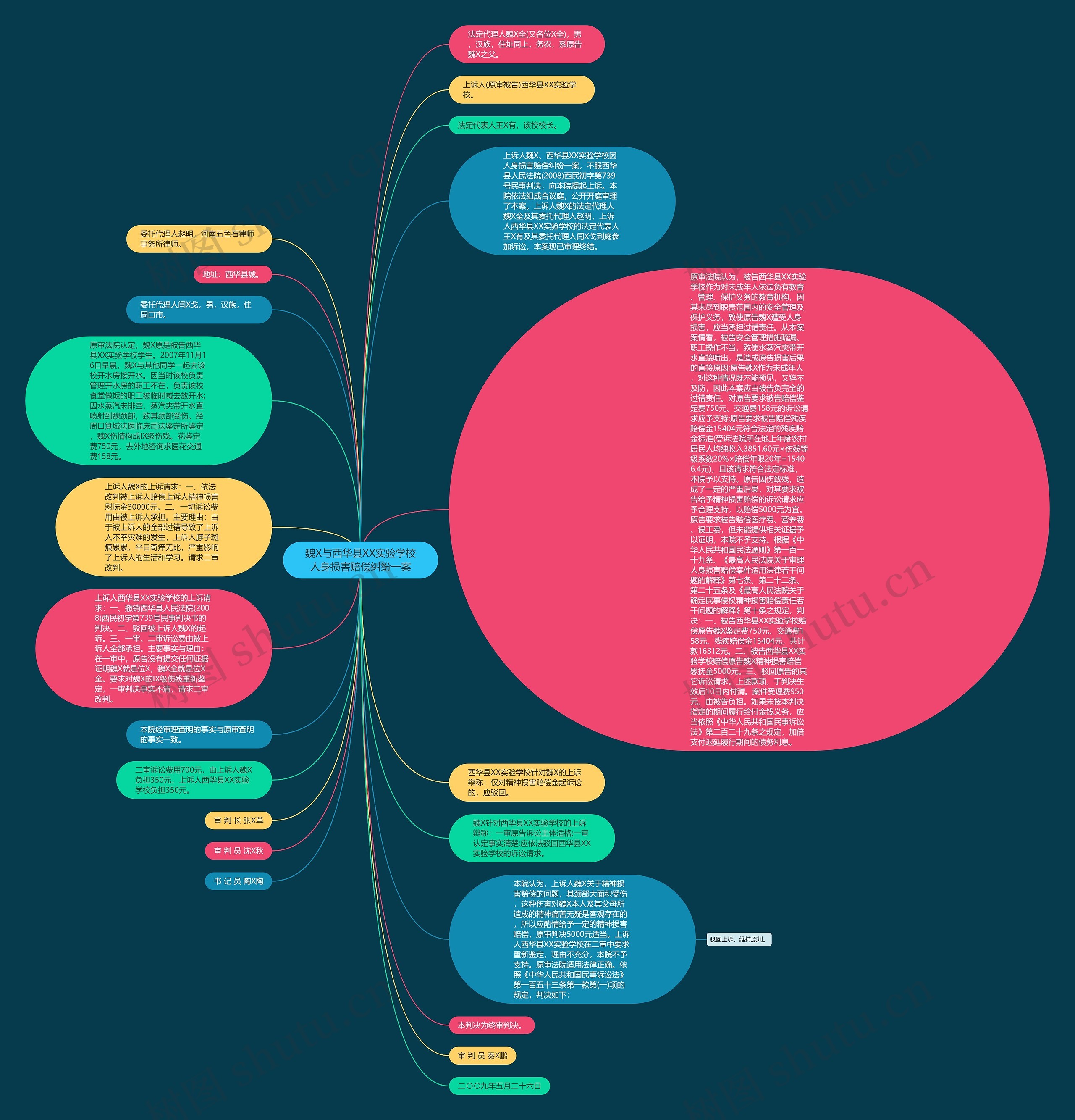 魏X与西华县XX实验学校人身损害赔偿纠纷一案思维导图