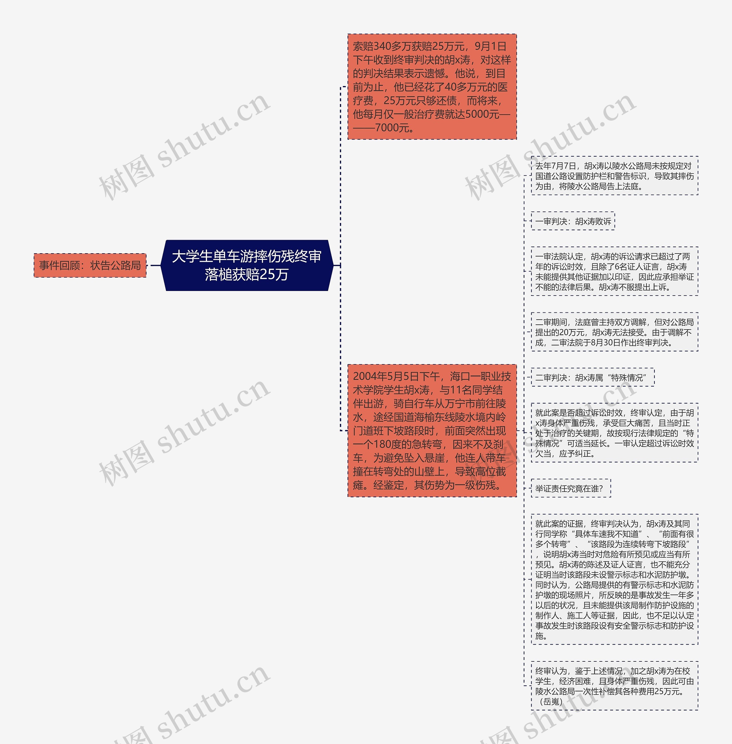 大学生单车游摔伤残终审落槌获赔25万思维导图