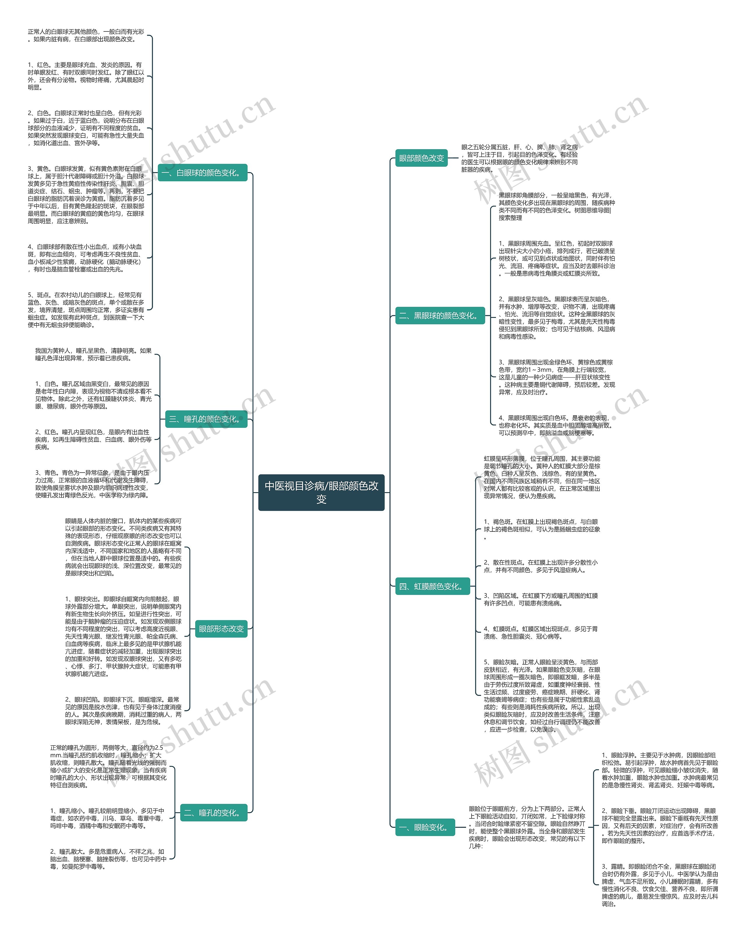 中医视目诊病/眼部颜色改变思维导图